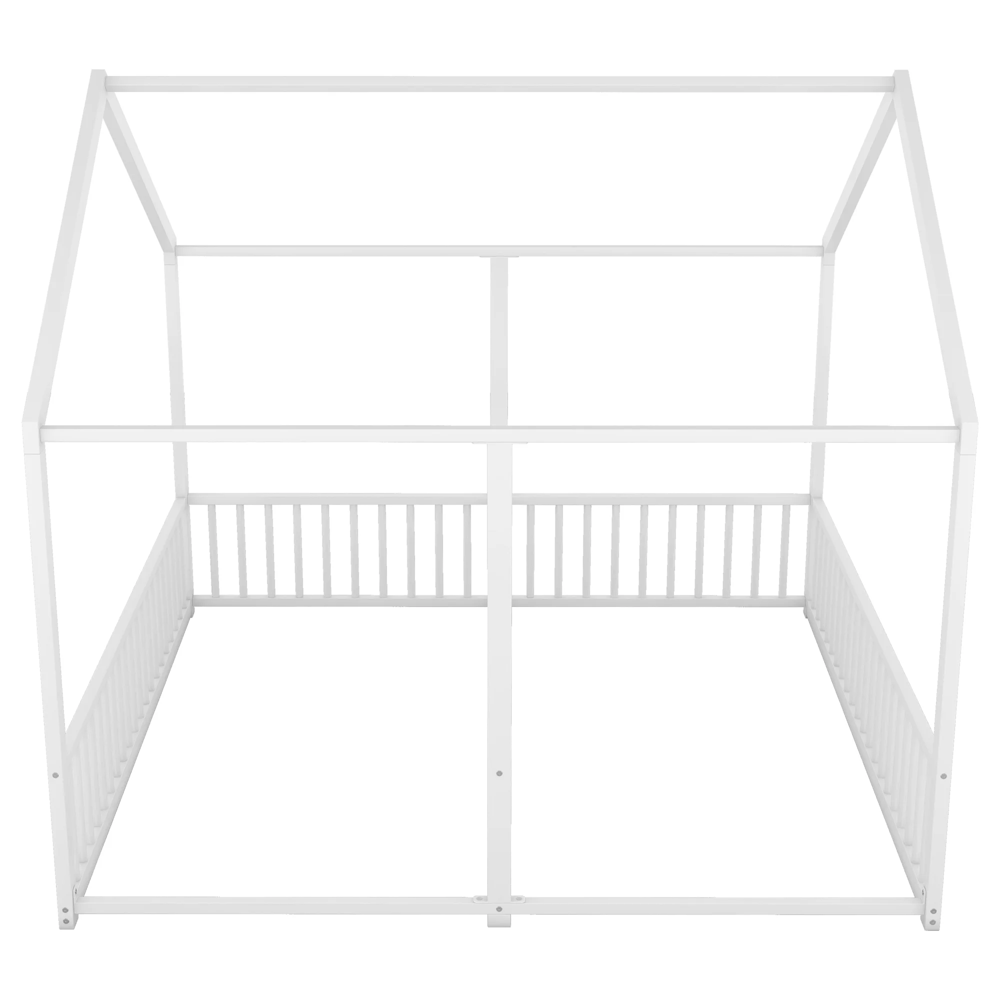 Double Twin Size Floor Bed, Metal Shared Platform Beds for 2 Kids, Montessori House Bed for Toddler Boys Girls Teens(White)(White) - Image 6