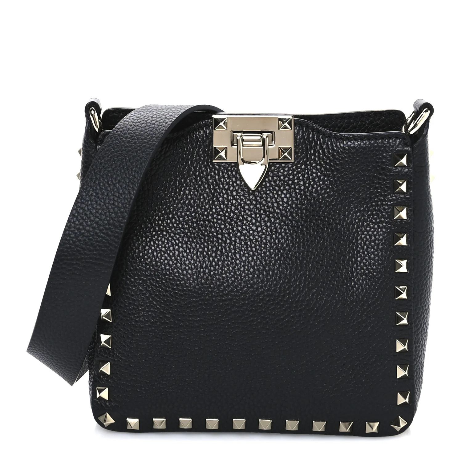 Pebbled Calfskin Mini Rockstud Flip-Lock Messenger Bag Black