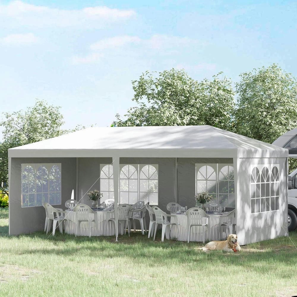 GVN Backyard Garden Canopy, Camping Canopy Screen Tent,Large 20' x 10' Gazebo Canopy Party Tent with 4 Removable Window Side Walls, White