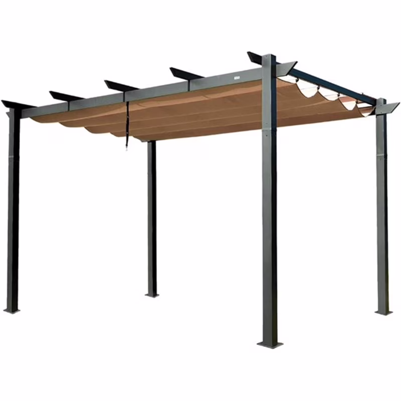 Aluminum Retractable Pergola with Sun Shade Patio Gazebo with Weather-Resistant Canopy for Backyard Deck Garden Grape Trellis Outdoor Pergola, Beige(10'X13' (Yellow Brown Canopy + Dark Gray Frame))