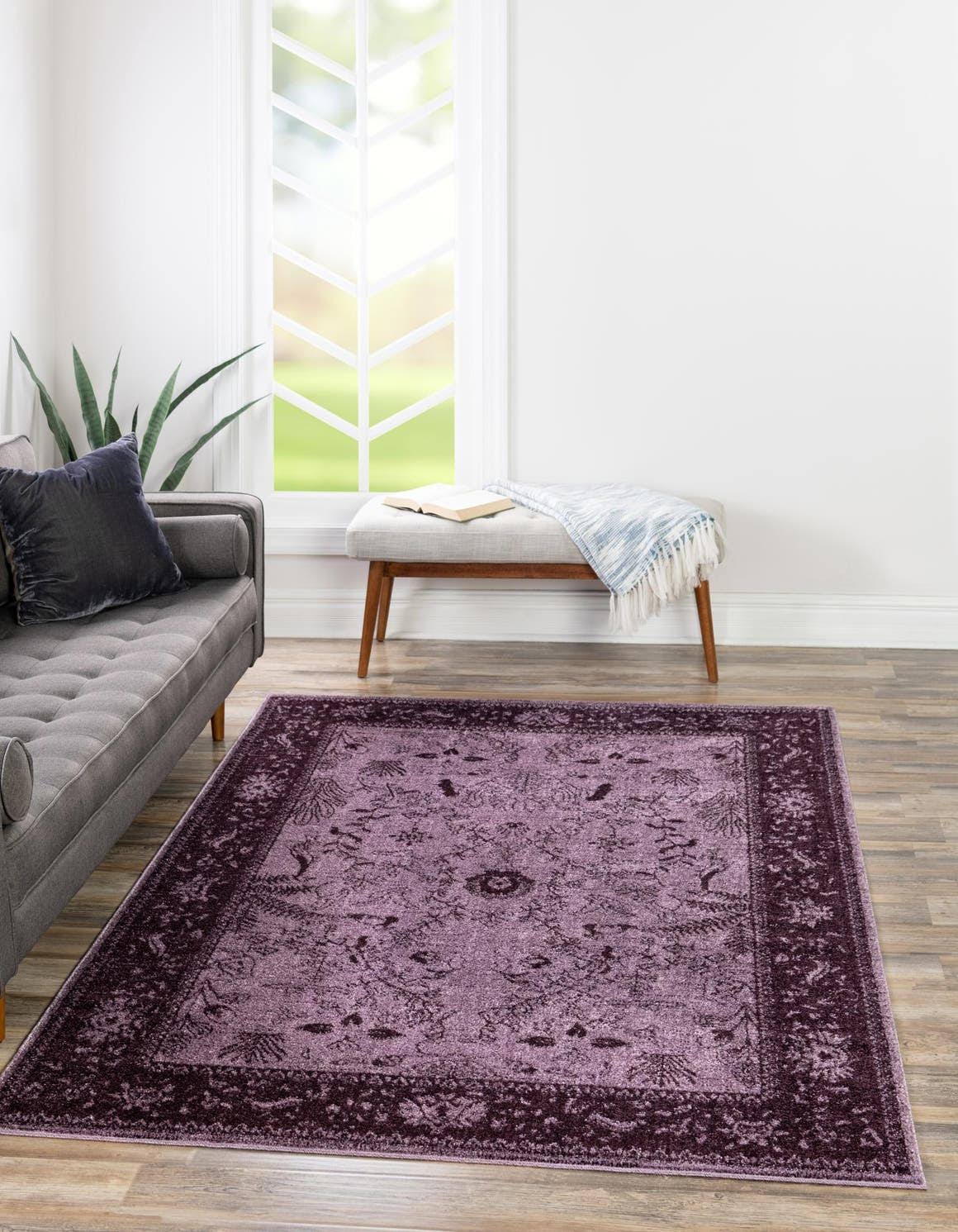 Unique Loom Floral La Jolla Area Rug - 4' x 6' (Purple)