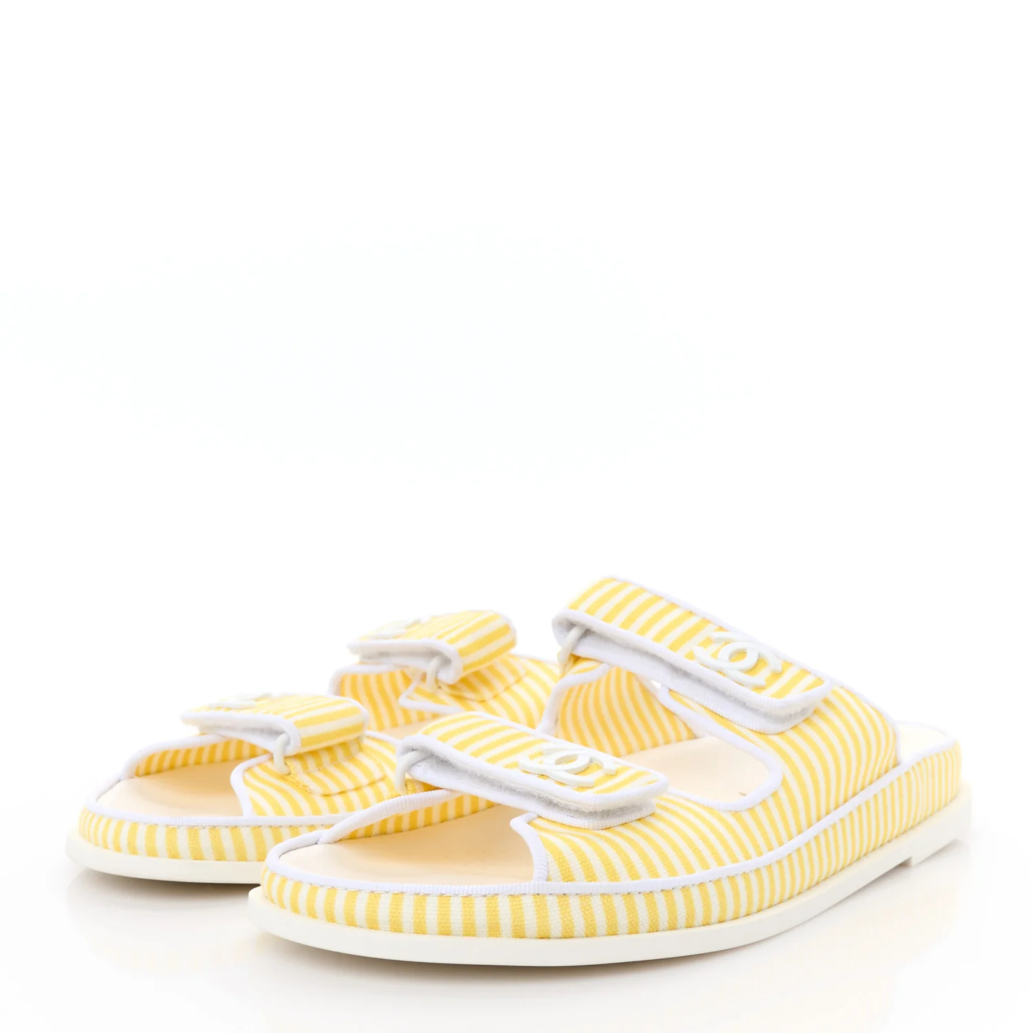 Printed Calfskin Velcro Dad Flat Mules 40 White Yellow