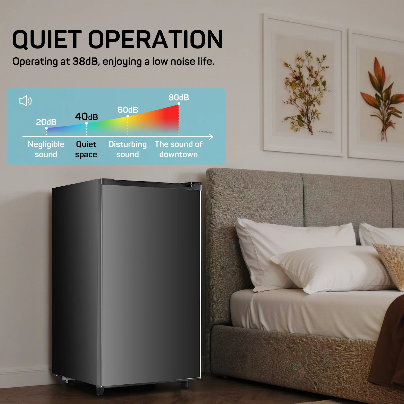 Upgraded Mini Fridge with Freezer, Compact Single Door, 3.2 Cu.Ft , Adjustable Thermostat, Low Noise, Perfect for Bedroom, Dorm, Office, 17.5" D x 17.7" W x 31.5" H, Black(Black) - Image 6