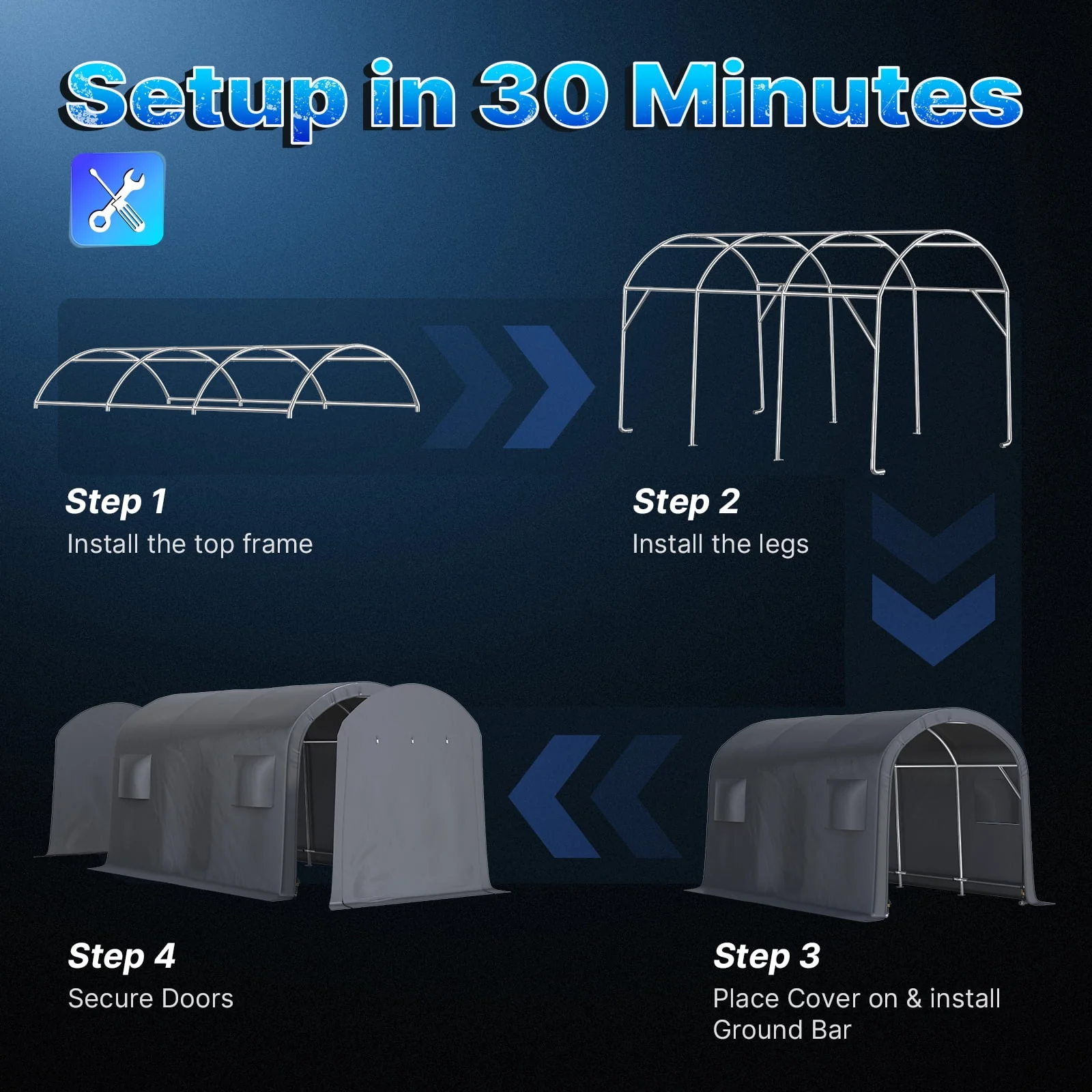 ADVANCE OUTDOOR 10x15 ft Shelter Storage Shed Steel Metal Round Roof Anti-Snow Portable Garage Carport for Motorcycle, Boat, or Garden Tools with 2 Roll up Doors & Vents, Gray