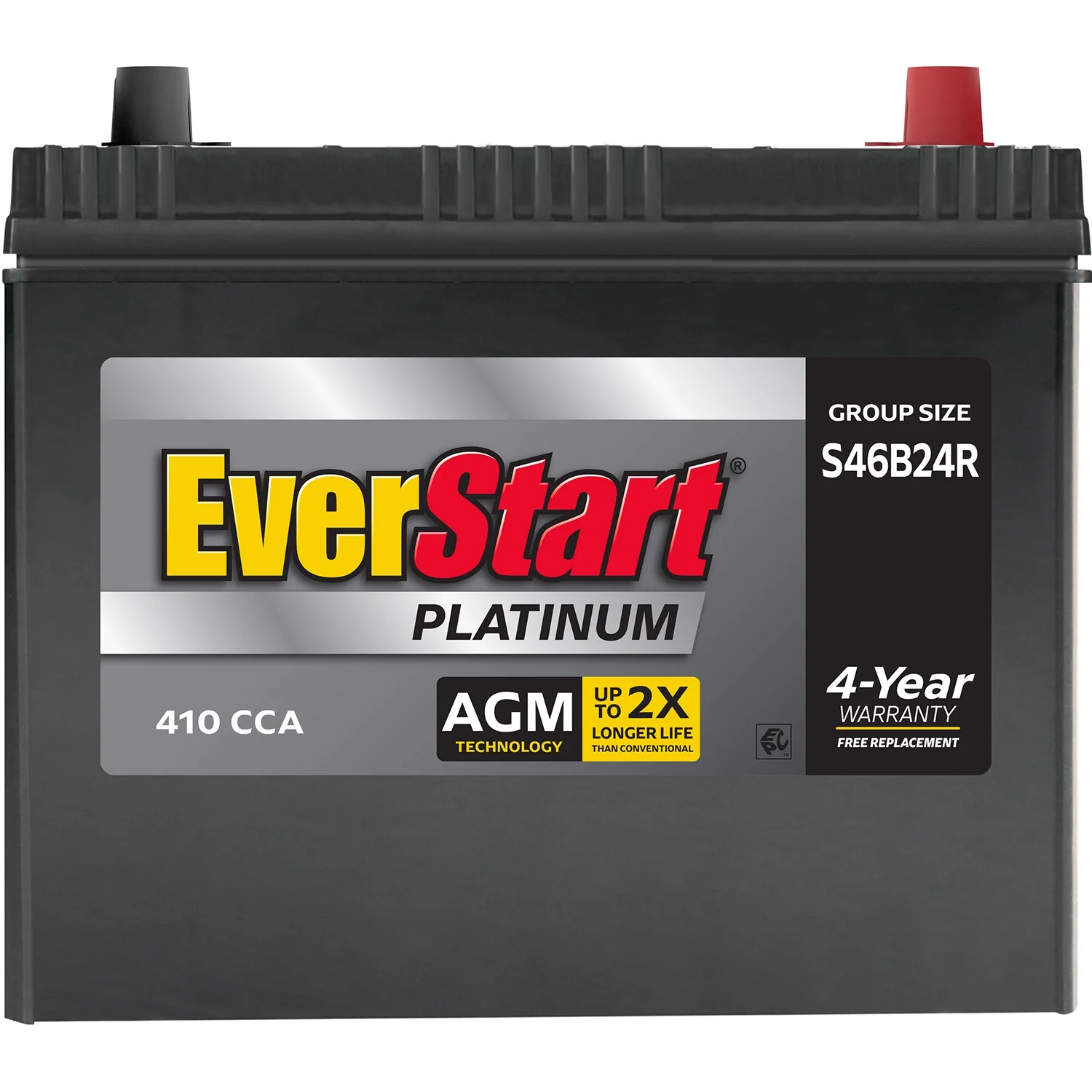 Everstart Platinum AGM BOXED Automotive Battery, Group Size S46B24R 12 Volt, 410 CCA
