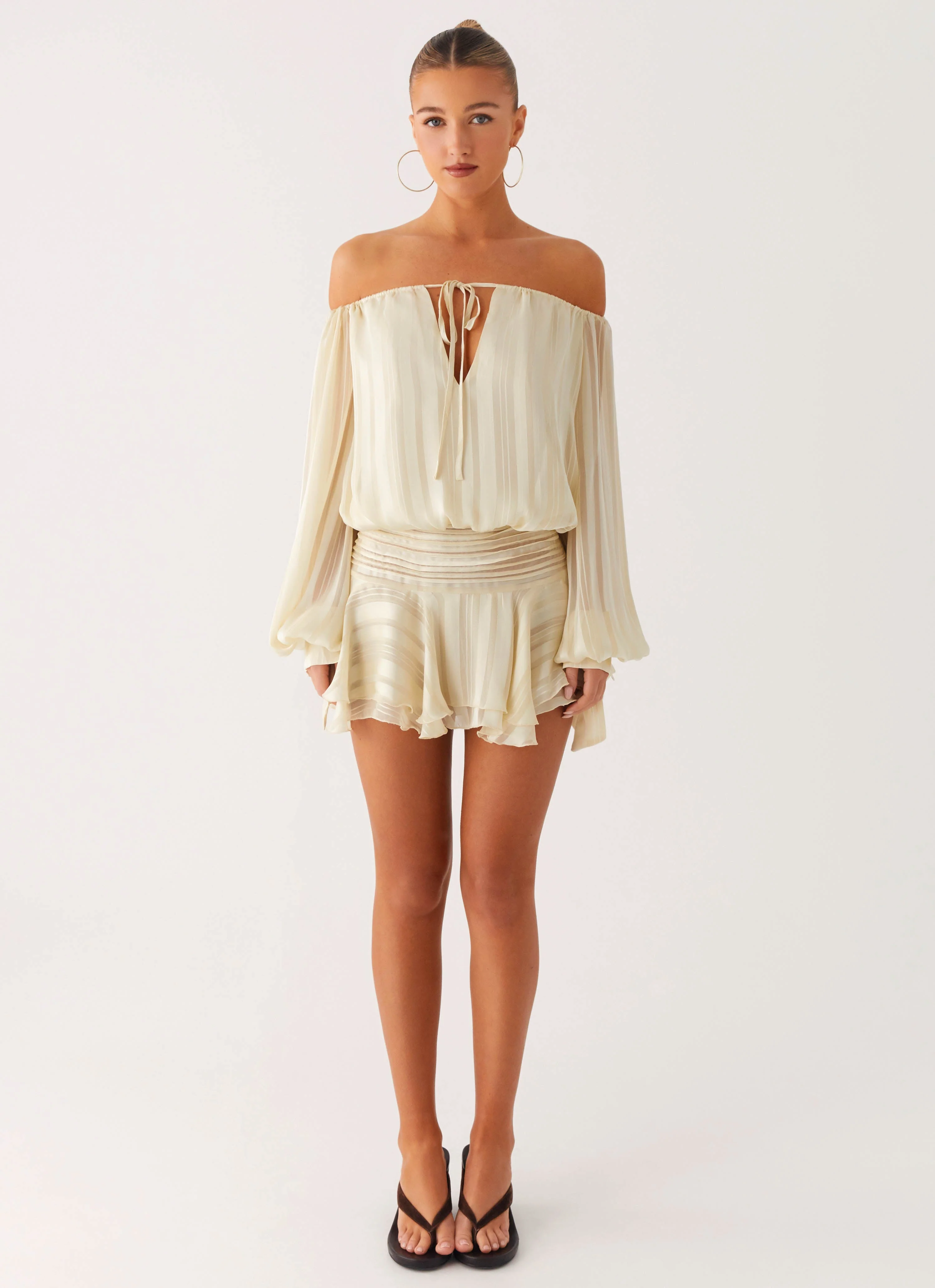 Eira Balloon Sleeve Mini Dress - Ivory