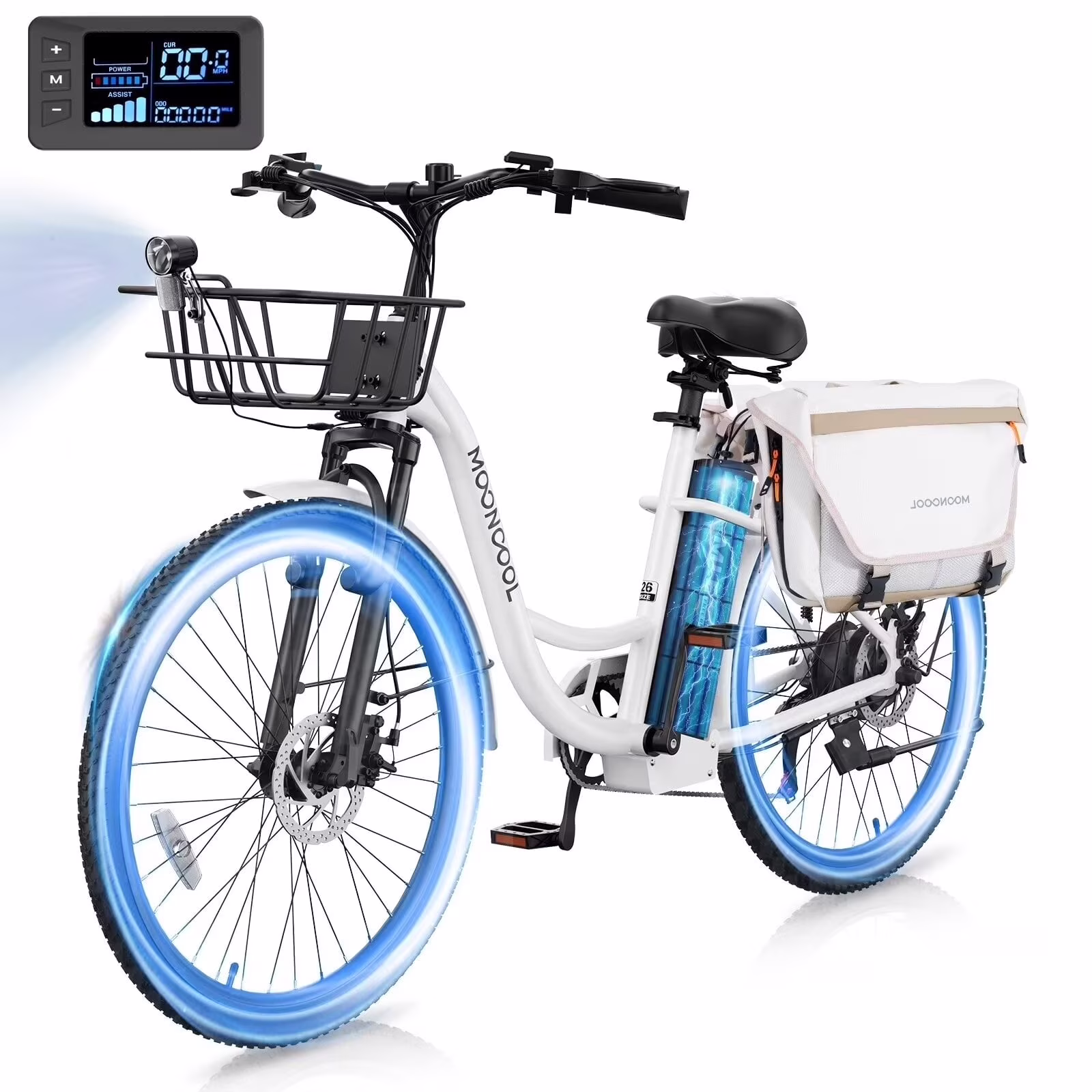 Electric Bicycle for Adults 350W, 7-Speed Ebike with 36V 10.4Ah Removable Battery�� 40 Miles Range, 20 mph Electric Commuter Bike for Women Men, Certified to UL 2849 by SGS(Cyan/24") - Image 9