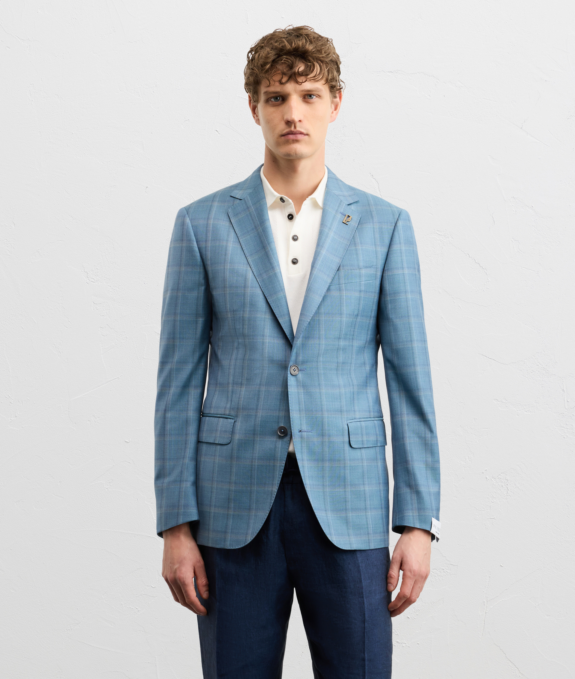 TEAL BLUE CHECKED VIRGIN WOOL VICENZA LINE HALF LINED JACKET