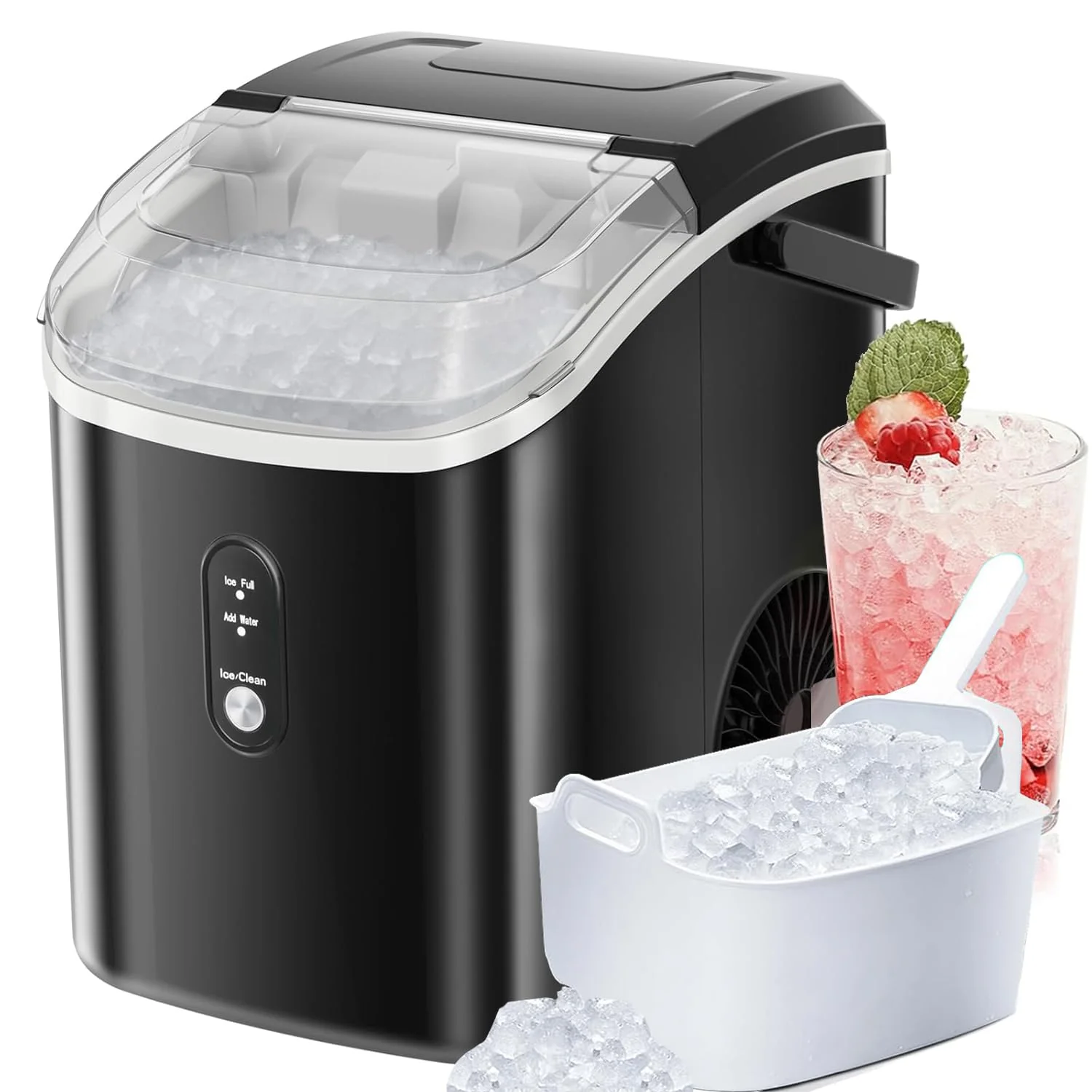 Machine à glaçons de comptoir Antarctic Star avec glaçons en granulés tendres et croquants, 15,4 kg/24 h, fonctionnement en un clic, machine à glaçons portable à pédale autonettoyante avec pelle à glaçons pour cuisine, bureau, bar, camping-car (gris)