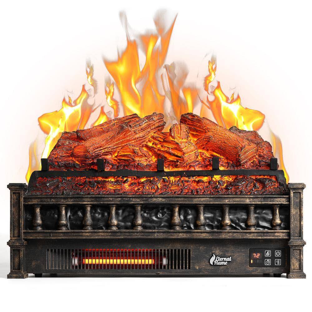 TURBRO Eternal Flame Infrared Electric Fireplace Logs 23 in. Fireplace Insert Log Heater, Realistic Lemonwood Ember Bed, Bronze