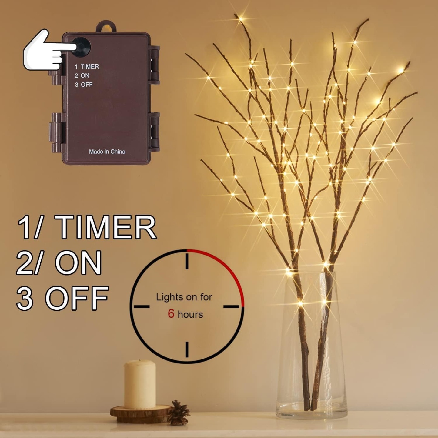 Lighted Brown Branches with Timer 32 in 100 LED for Christmas Holiday Party Decor - SET OF 2 PCS
