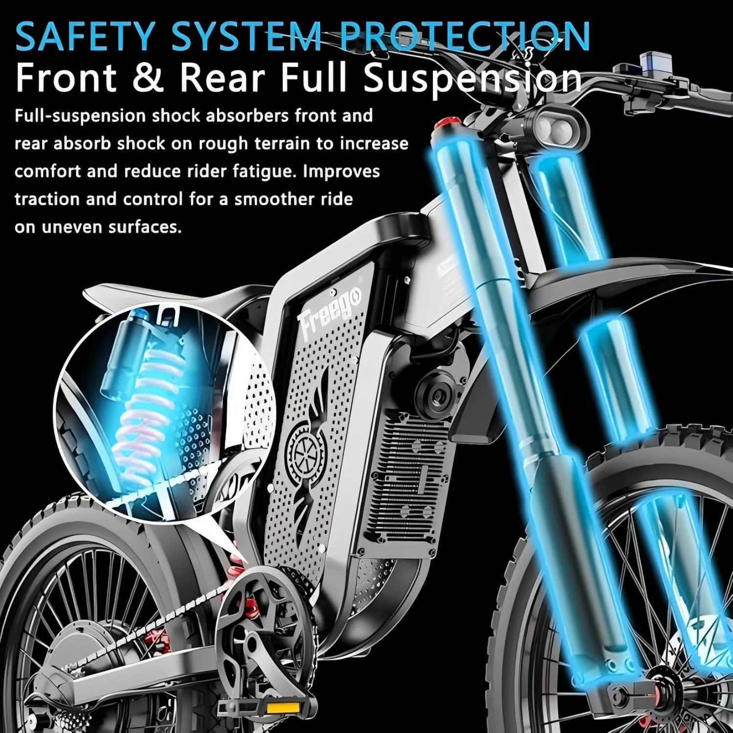40MPH Electric Bicycle,Dual-Mode Electric Dirt Bike 3000W(Peak) Nova3 Electric Motorcycle Bike for Adults,Mid-Drive Motor, 60V/25Ah Battery,17x3.15 Tire Full Suspension Hydraulic Brake(Black) - Image 9