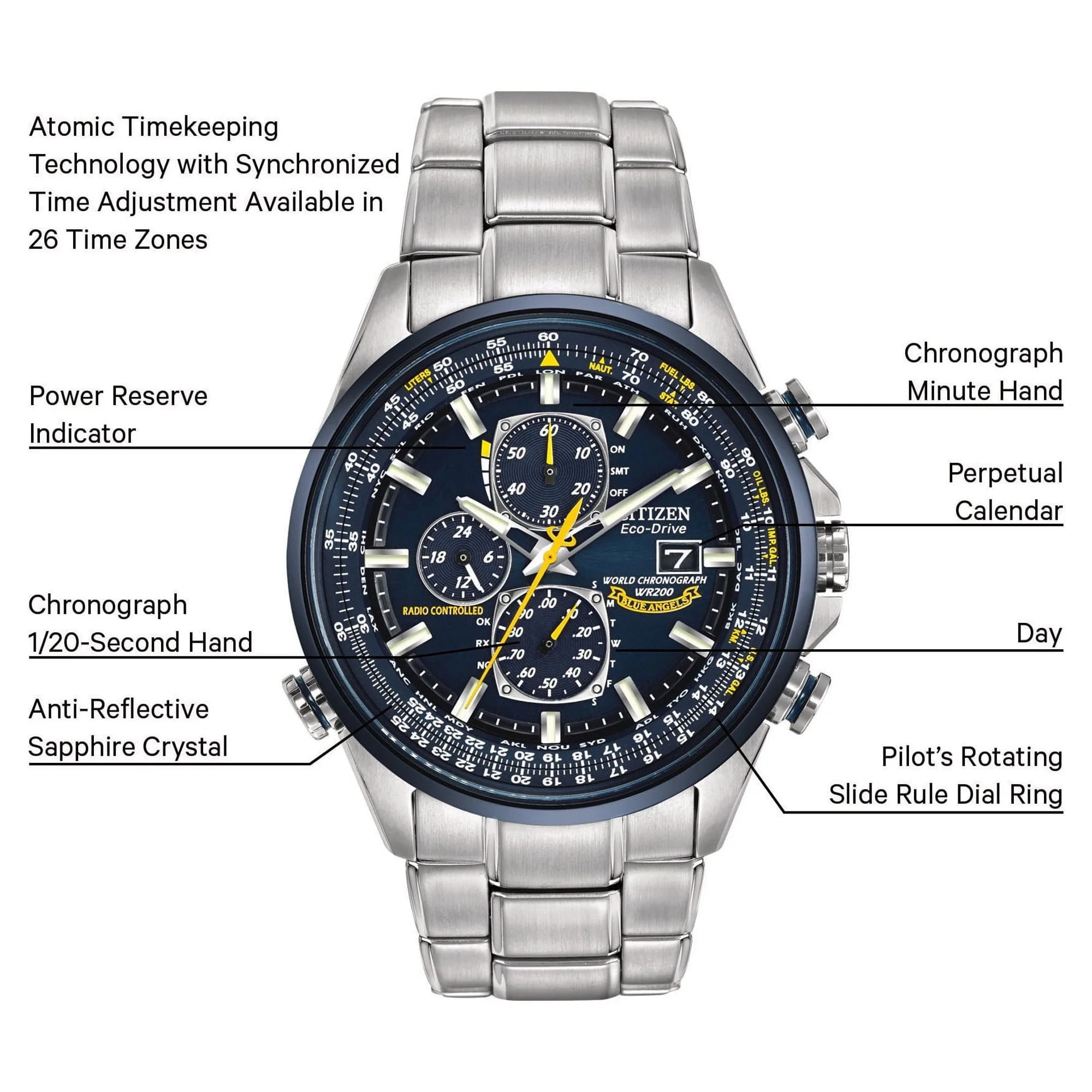 Citizen Men's Eco Drive Blue Angels World Chronograph AT Watch AT8020-54L - Image 4