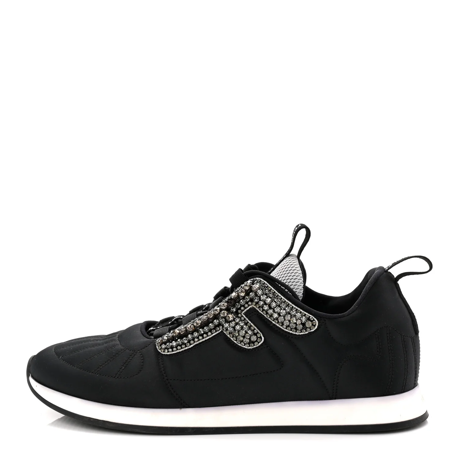 Stretch Satin Crystal Embellished FFreedom Sneakers 38 Black