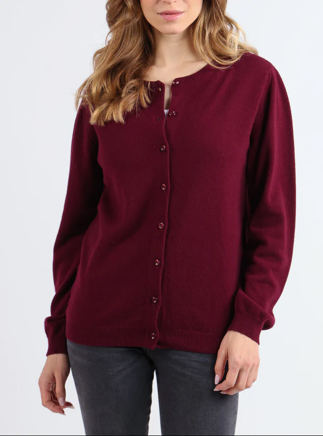 Cardigan femme en cachemire rouge grenat