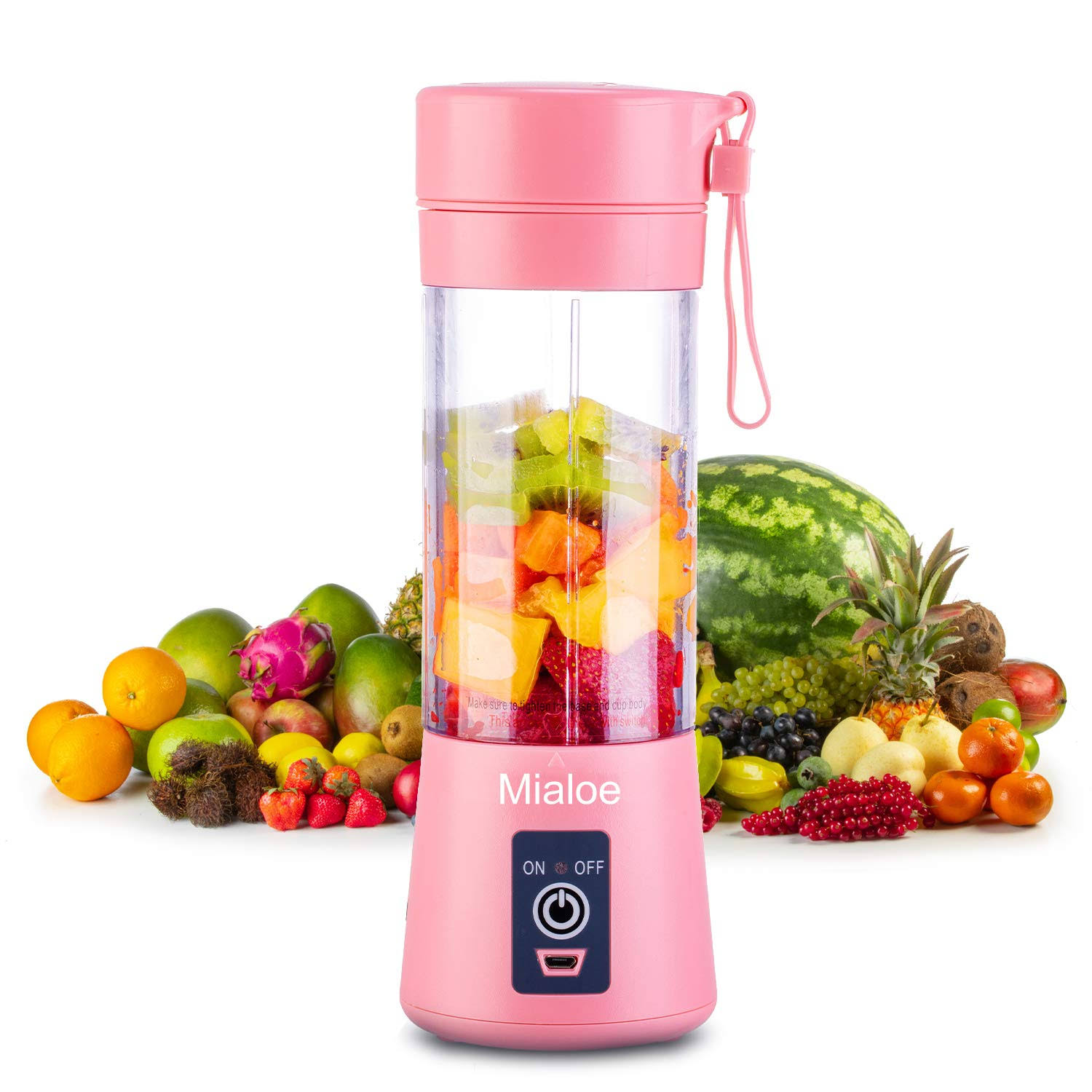 Mialoe Portable Blender, Personal Size Eletric USB Juicer Cup, Fruit, Smoothie, Baby Food Mixing Machine Magnetic Secure Switch 380ml (Pink)