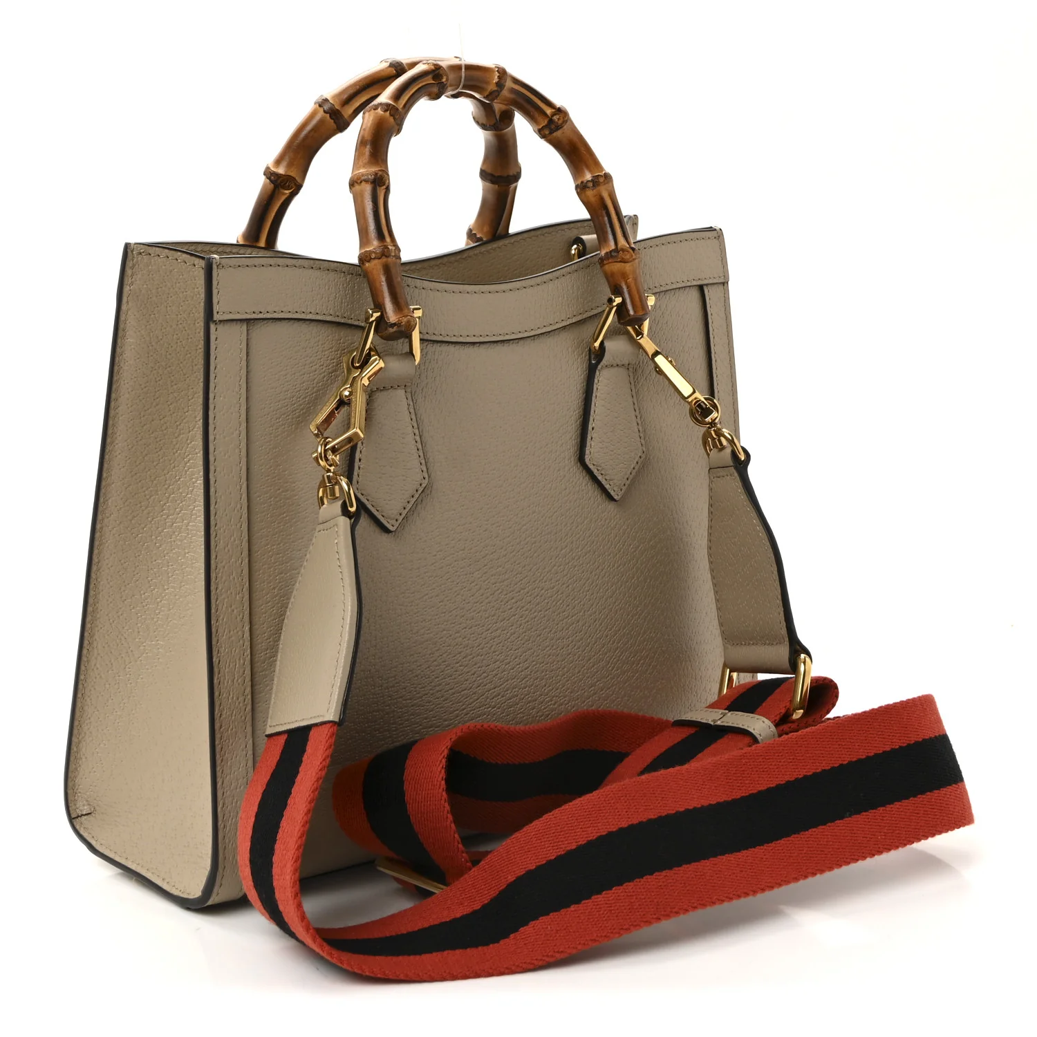 Textured Dollar Calfskin Web Small Diana Tote Bag Oatmeal Vintage Green