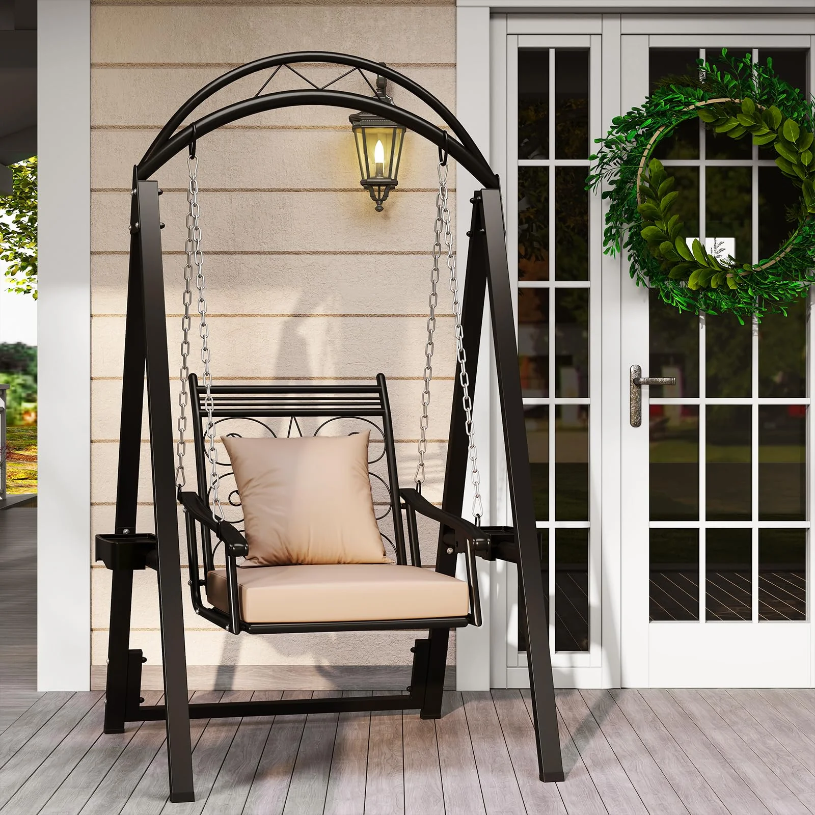 Tangkula Outdoor Patio Swing with Heavy-Duty Metal Frame