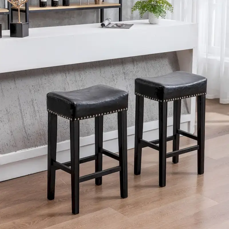 29-Inch Backless Faux Leather Bar Stools for Kitchen Counter - Farmhouse Style Island Chairs