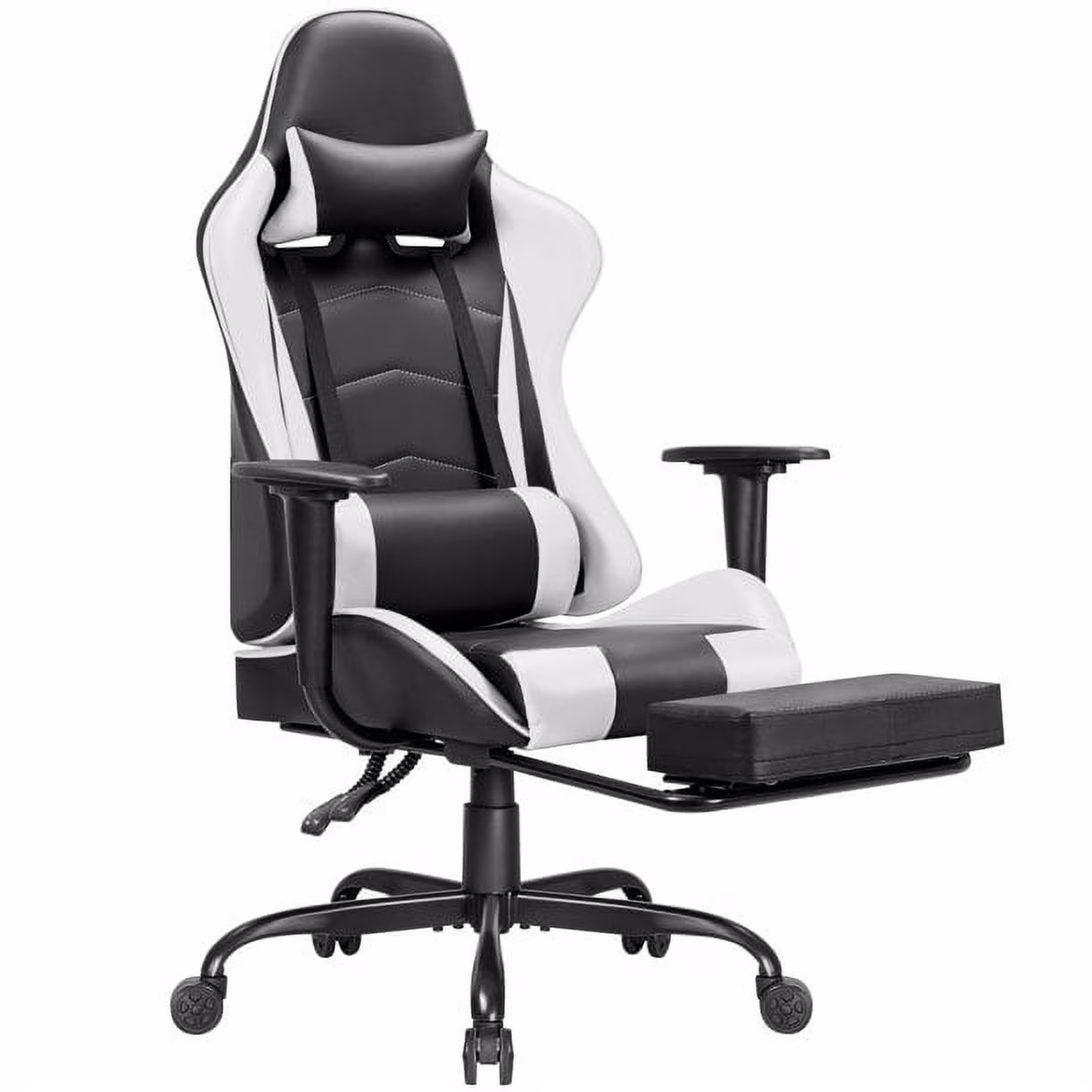 High Back Gaming Chair PU Leather Adjustable Height Racing Chair with Lumber Support Ergonomic Gaming Chair with Reversible, White(White)