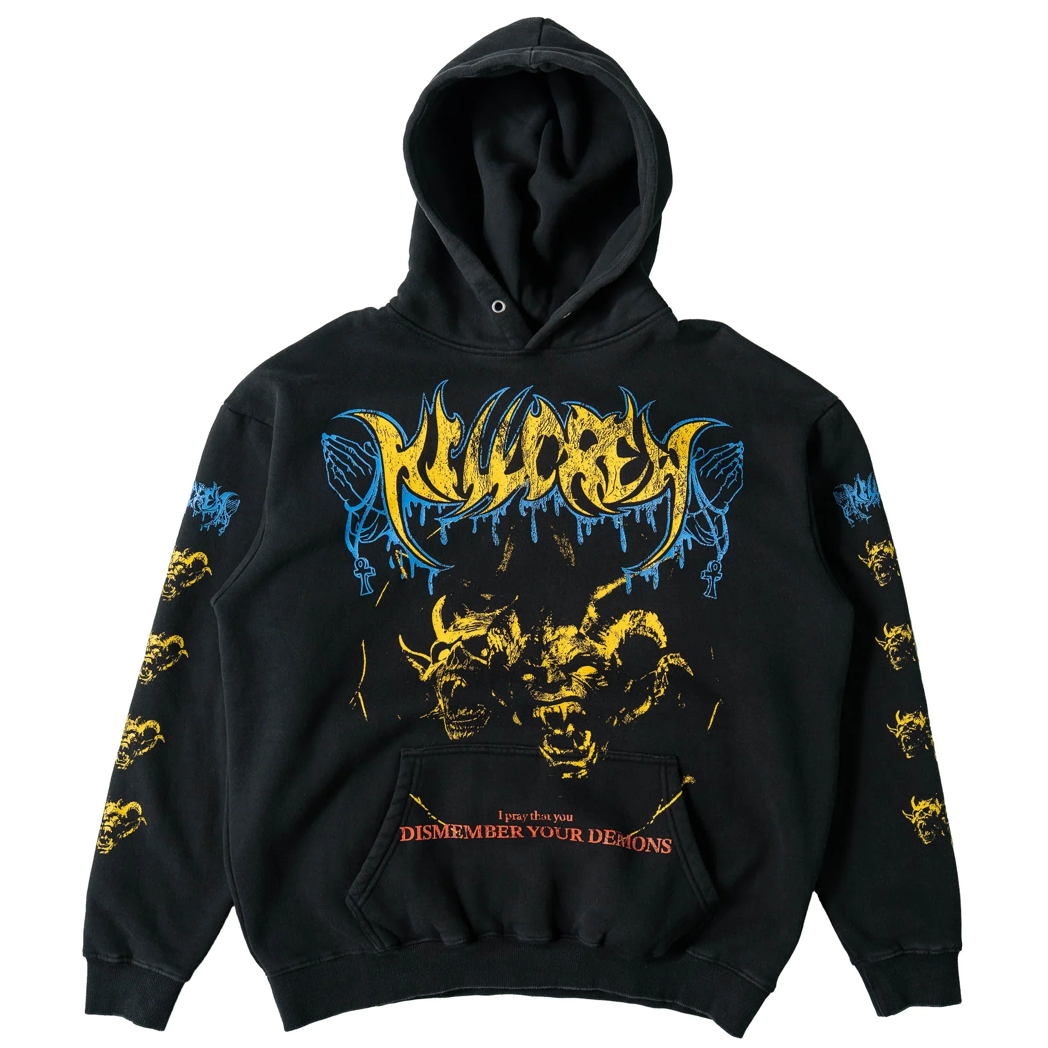 OVERSIZED LUX DISMEMBER YOUR DEMONS HOODIE - BLACK / YELLOW