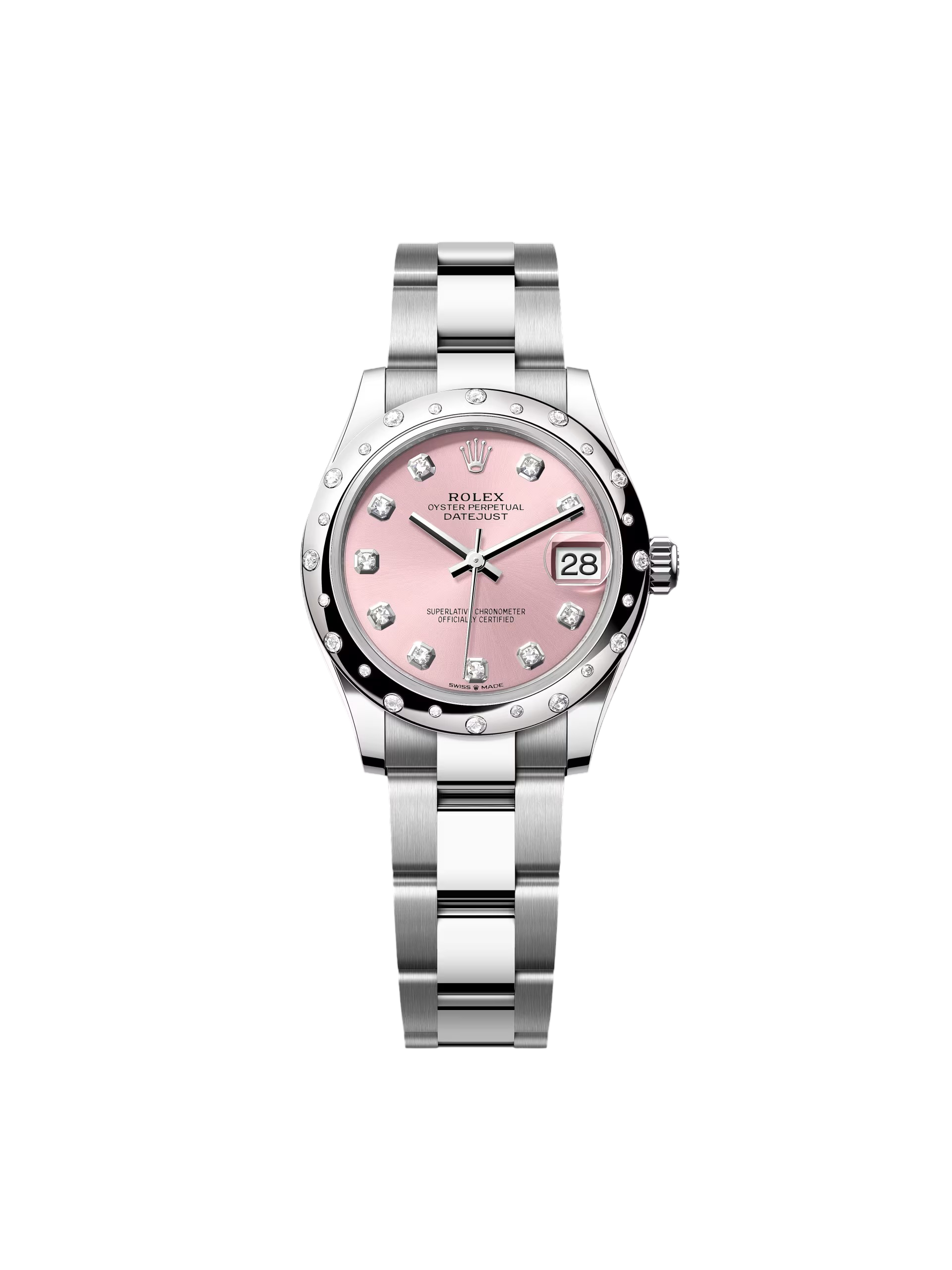 【Super Clone】RLX Datejust m278344-0033/0034 Pink Dial 31mm Domed Diamond Oyster Watch