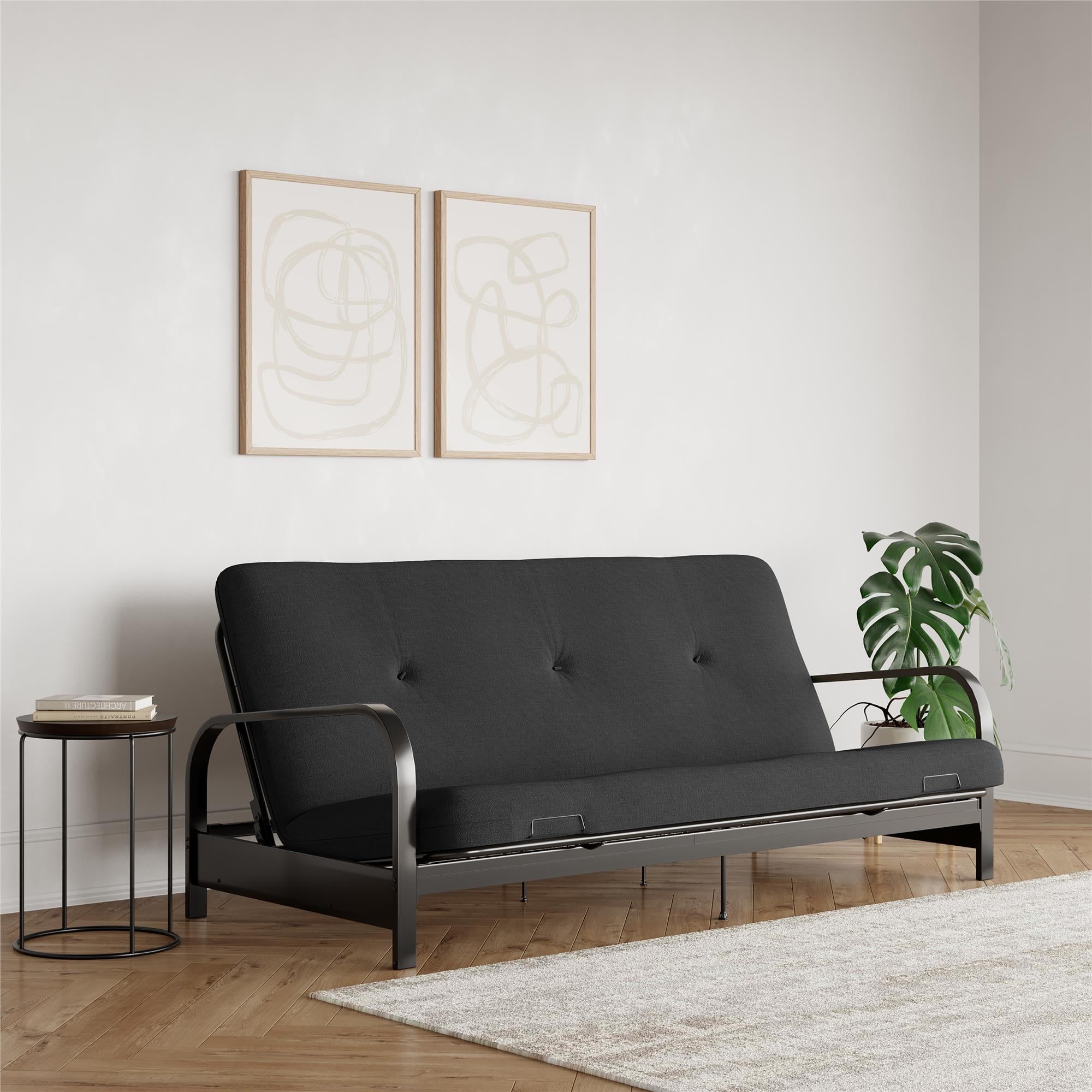 6?€� Thermobonded High Density Polyester Fill Futon Mattress. Full. Black Linen