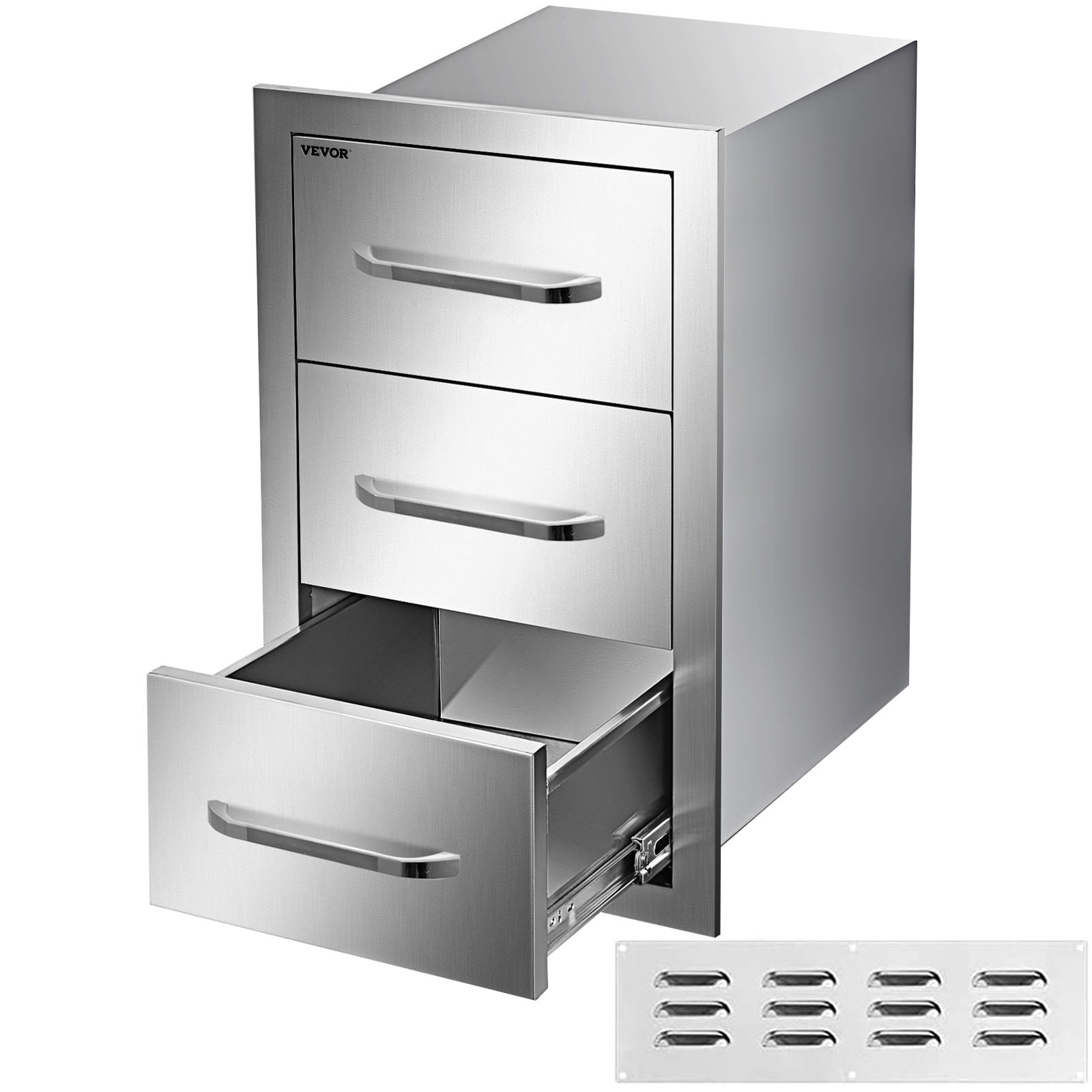 Outdoor Kitchen Drawers 16 W x 21.5 H x 18 D. Flush Mount Triple Access BBQ Drawers with Stainless Steel Handle. BBQ Island Drawers for Outdoor Kitchens or BBQ Island Patio Grill Station