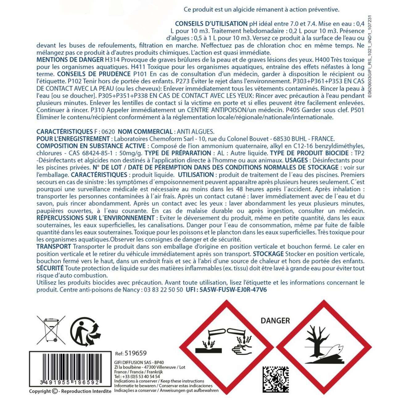 Liquide anti-algues préventif 3L
