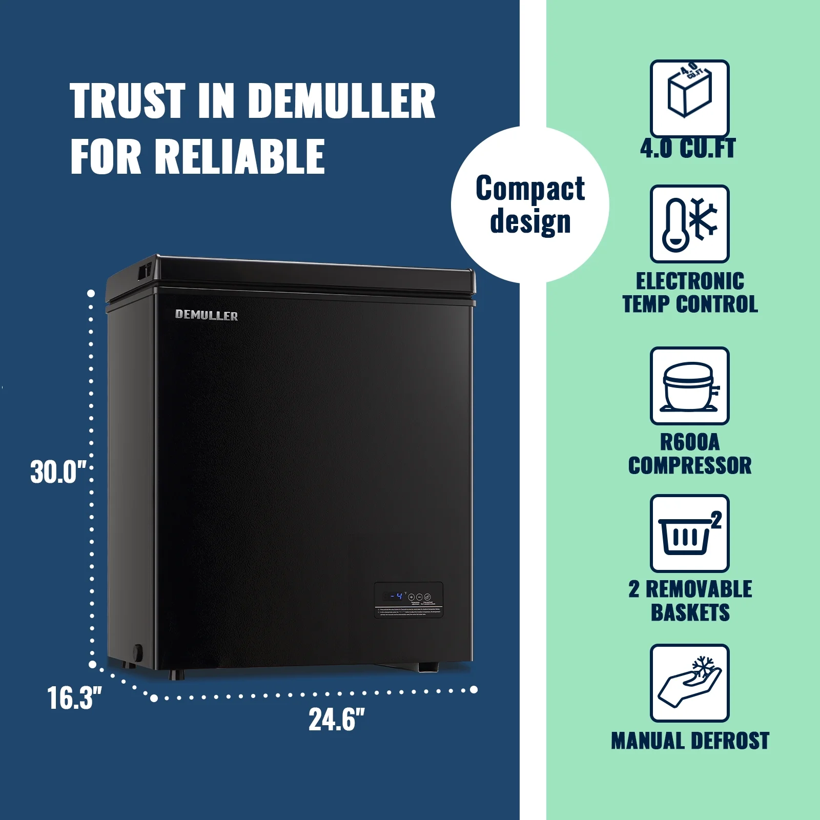 Deep Chest Freezer Freezers with Two Storage Baskets Ultra-Low Temperature Black 79-B-1(BLACK) - Image 2