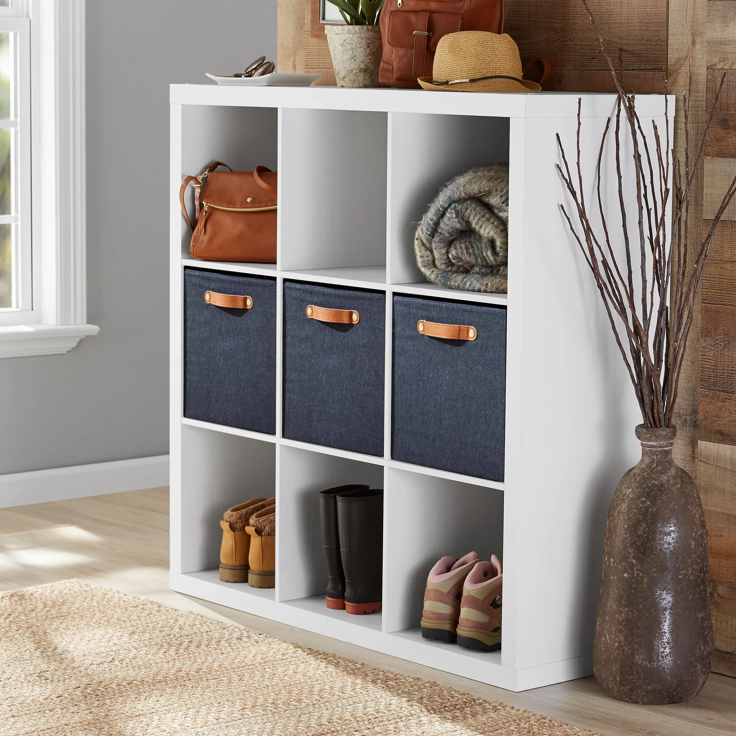 Better Homes & Gardens 9 Cube and 3 Better Homes & Gardens Quad Inserts Bundle-Tobacco Oak