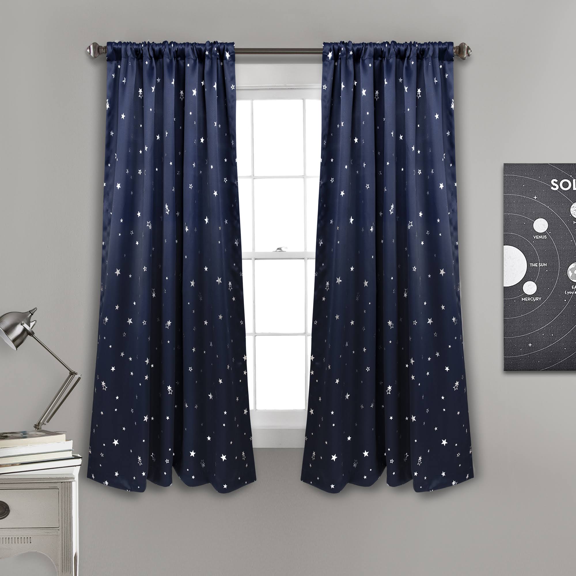 Lush Decor Star Blackout Window Curtain Panel - Navy - Size:52