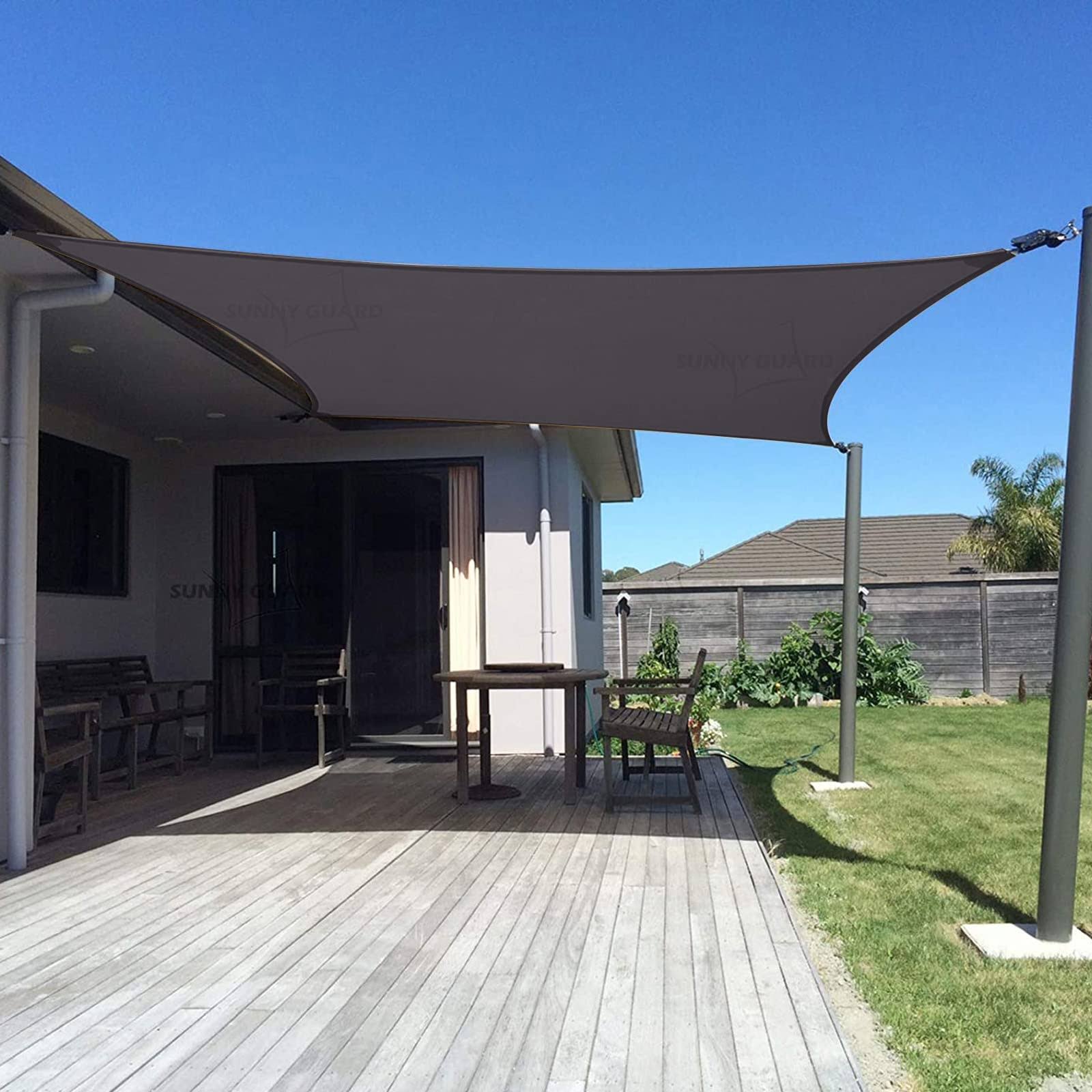 Sunny Guard 16' x 20' Charcoal Rectangle Sun Shade Sail UV Block for Outdoor Patio Garden
