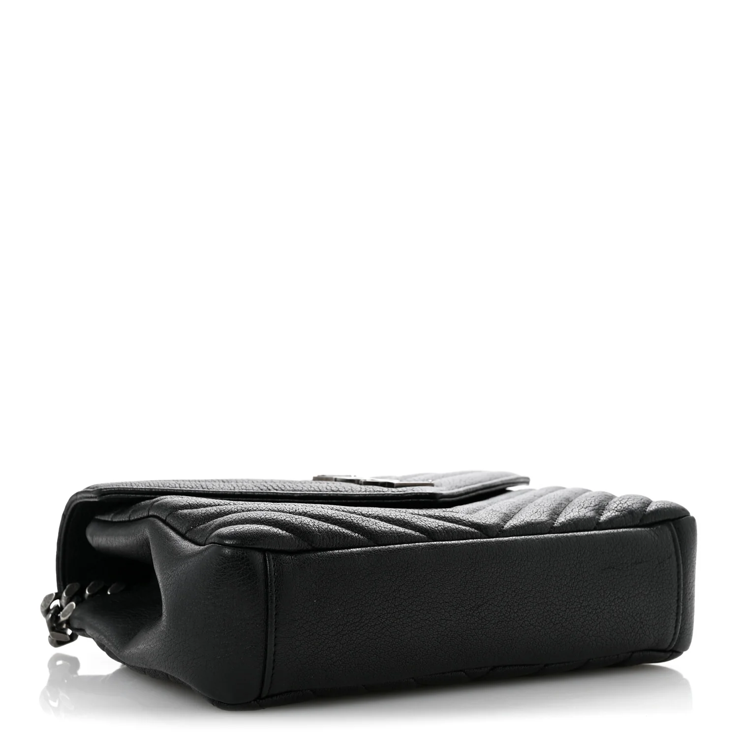 Sheepskin Matelasse Chevron Monogram Medium College Bag Black