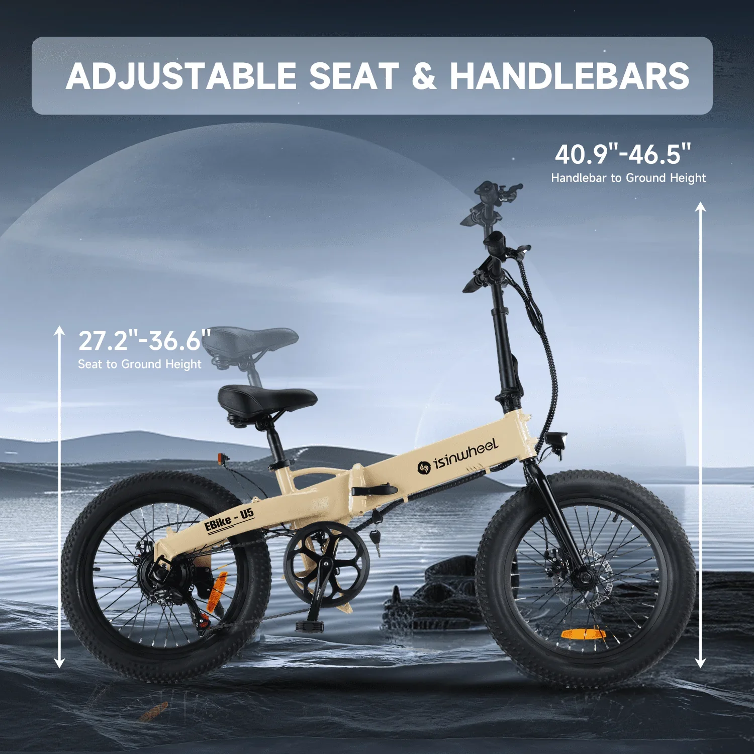 isinwheel U5-W Electric Bike Adult 500W, 20MPH, Max Range 45+ Mile E Bike, 20 Folding Bikes, 48V Removable Battery Electric Bicycle