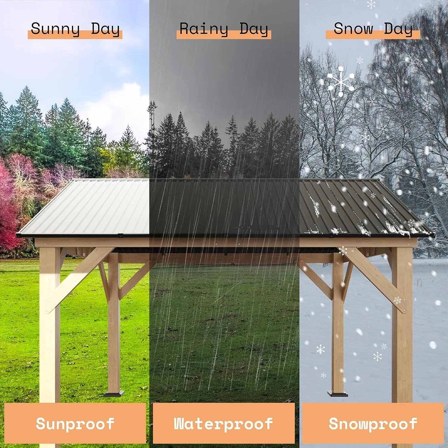 10x12 ft Wood Gazebo, Hardtop Pergola with Metal Steel Gable for Garden, Porch, Pati(10' x 12') - Image 7