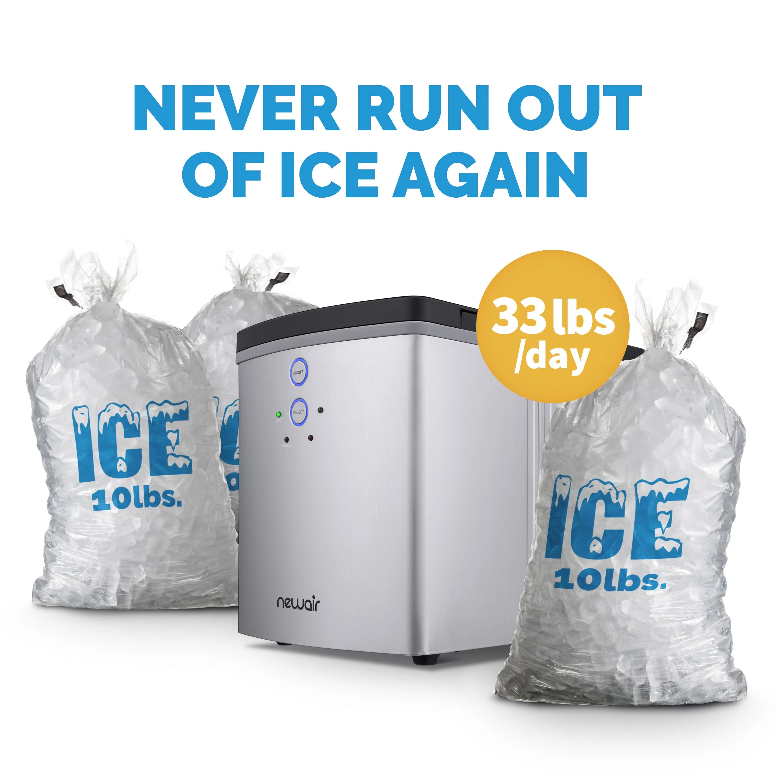 Newair Countertop Ice Maker. Bullet Ice, 33 lbs/day - Black