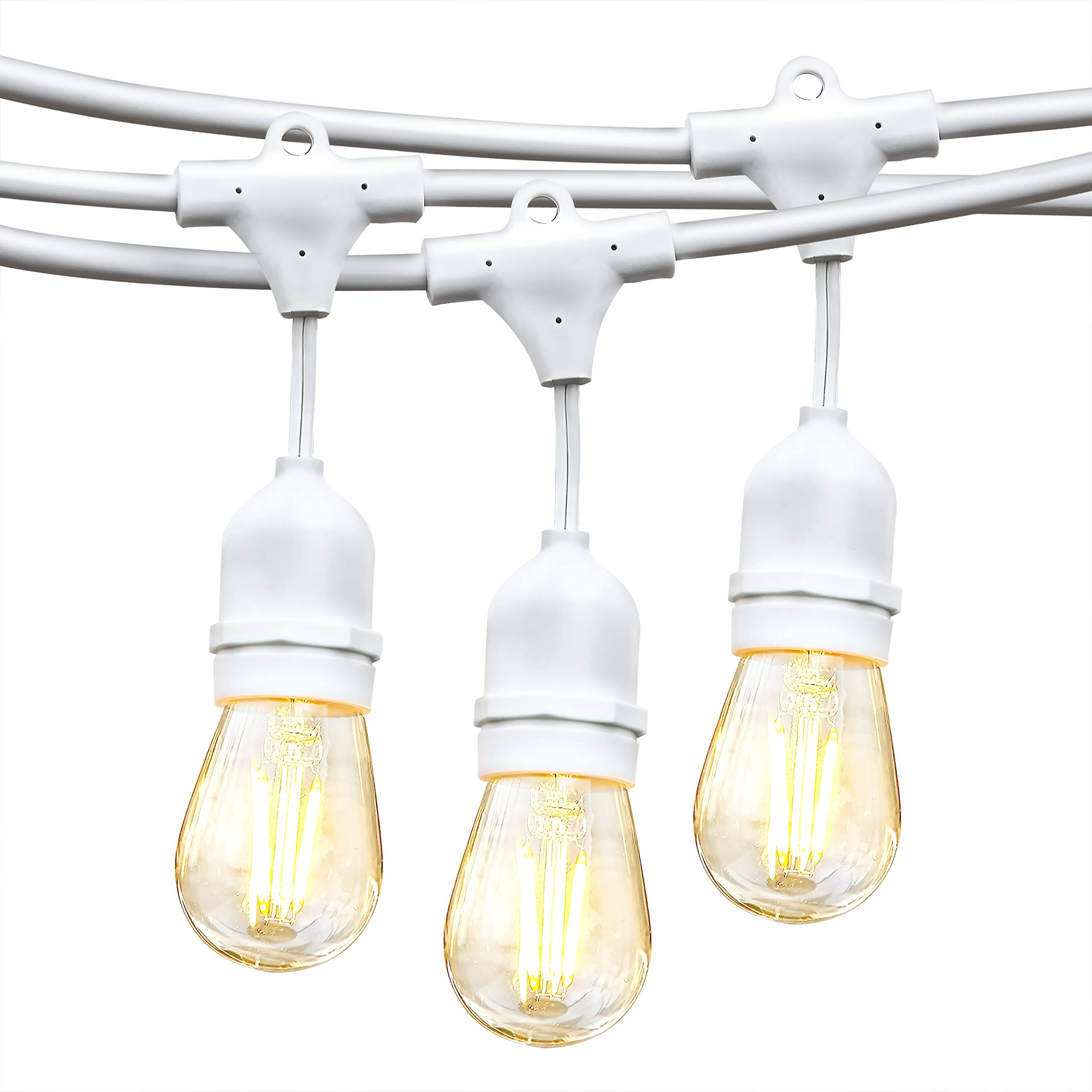 Brightech Ambience Pro - Waterproof LED Outdoor String Lights - Hanging, Dimmable 2W Vintage Edison Bulbs - 48 ft - White