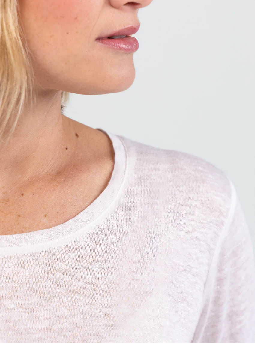 Tee-shirt femme en lin manches 3/4 blanc