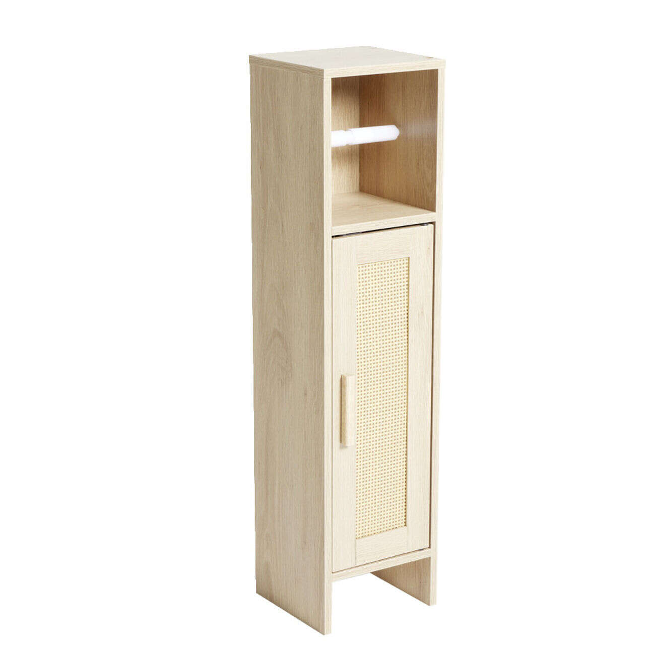 Meuble toilette en bois dérouleur papier et 1 porte cannage 20xP19xH80cm