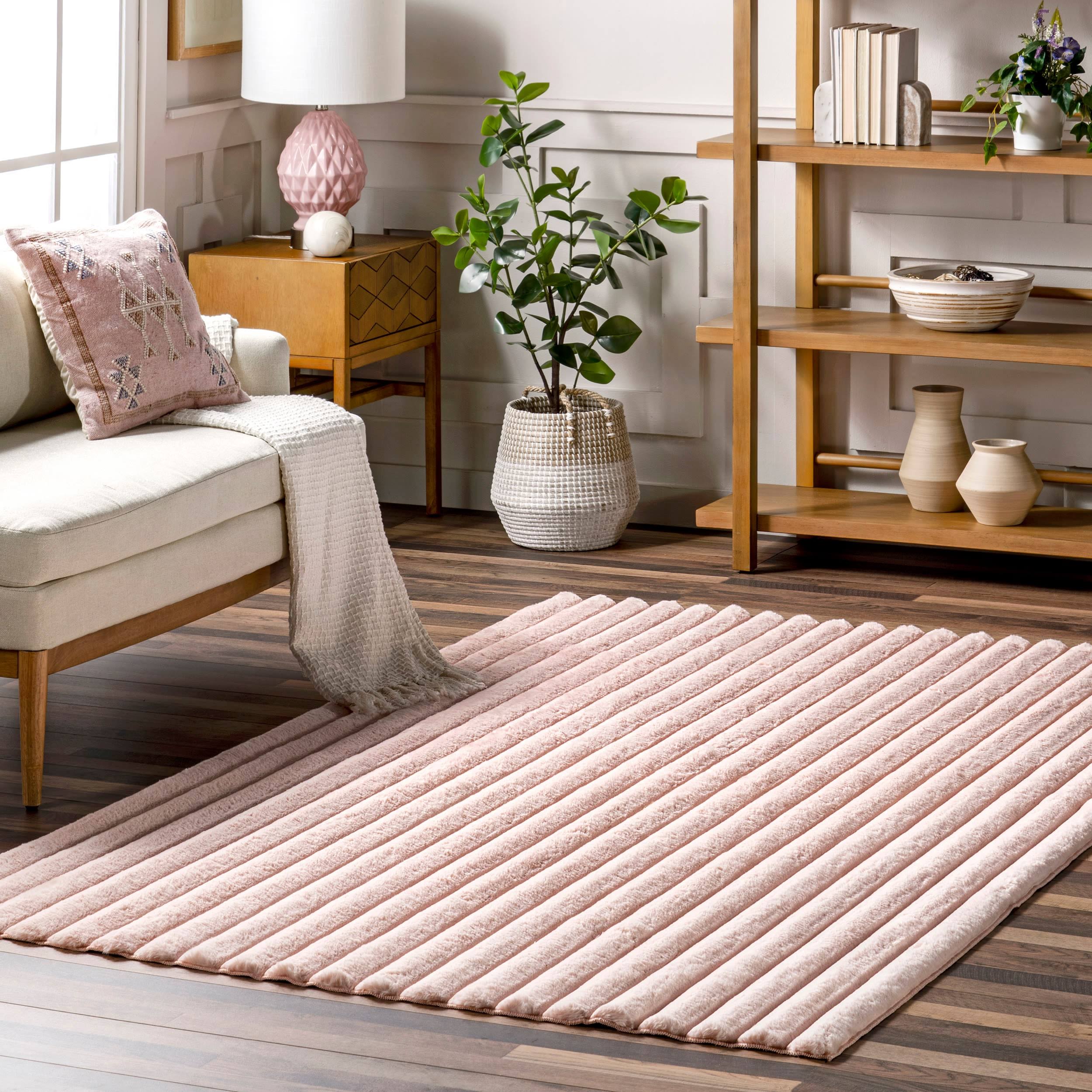 nuLOOM Kai Stripe Faux Rabbit Machine Washable Area Rug Blush 3' 9