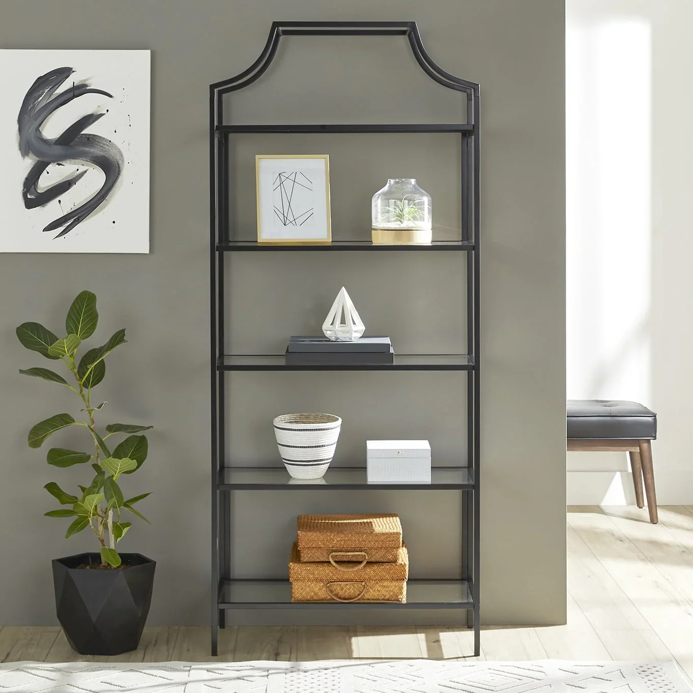 Better Homes & Gardens 71 Nola 5 Shelf Etagere Bookcase, Black Finish