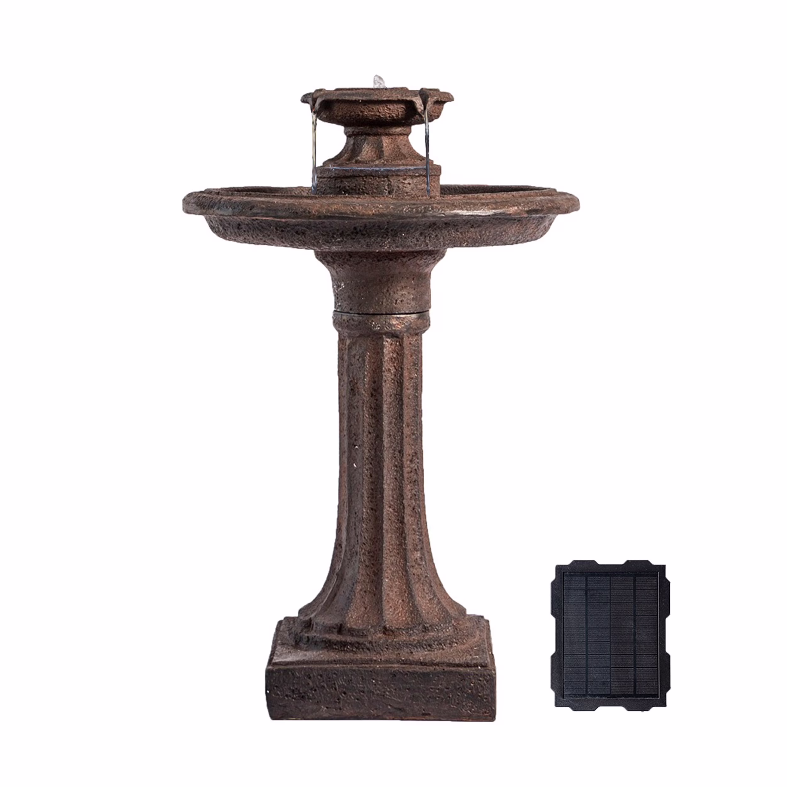 XBrand 28 Solar Water Fountain, 1-Tier, Outdoor Birdbath, Brown Resin, With Solar Panel, Solar Pump, Lawn and Garden, Garden Décor, Garden Water Feature