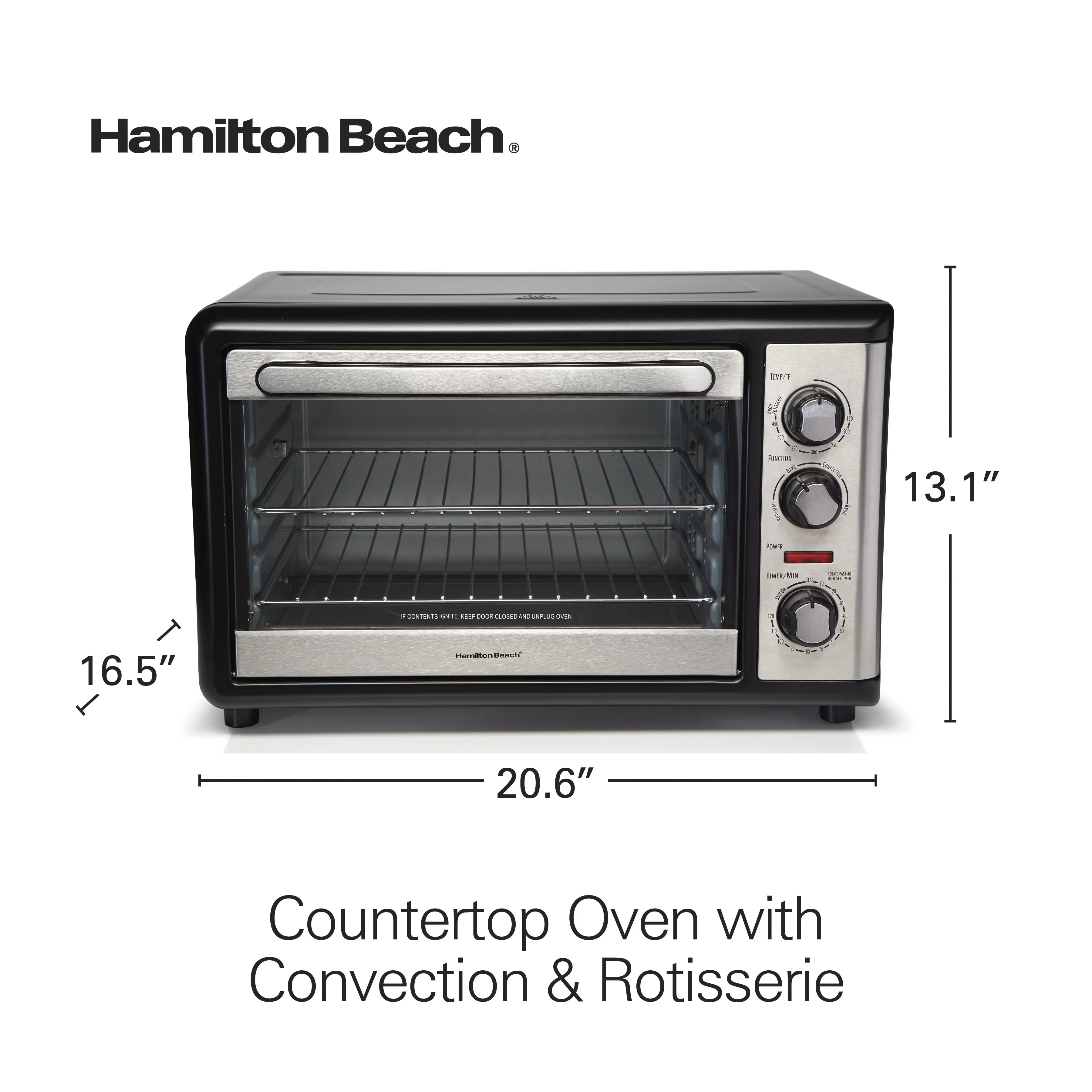 Hamilton Beach Countertop Oven with Convection and Rotisserie, Baking, Broil, Extra Large Capacity, Stainless Steel, 31108 Image 8
