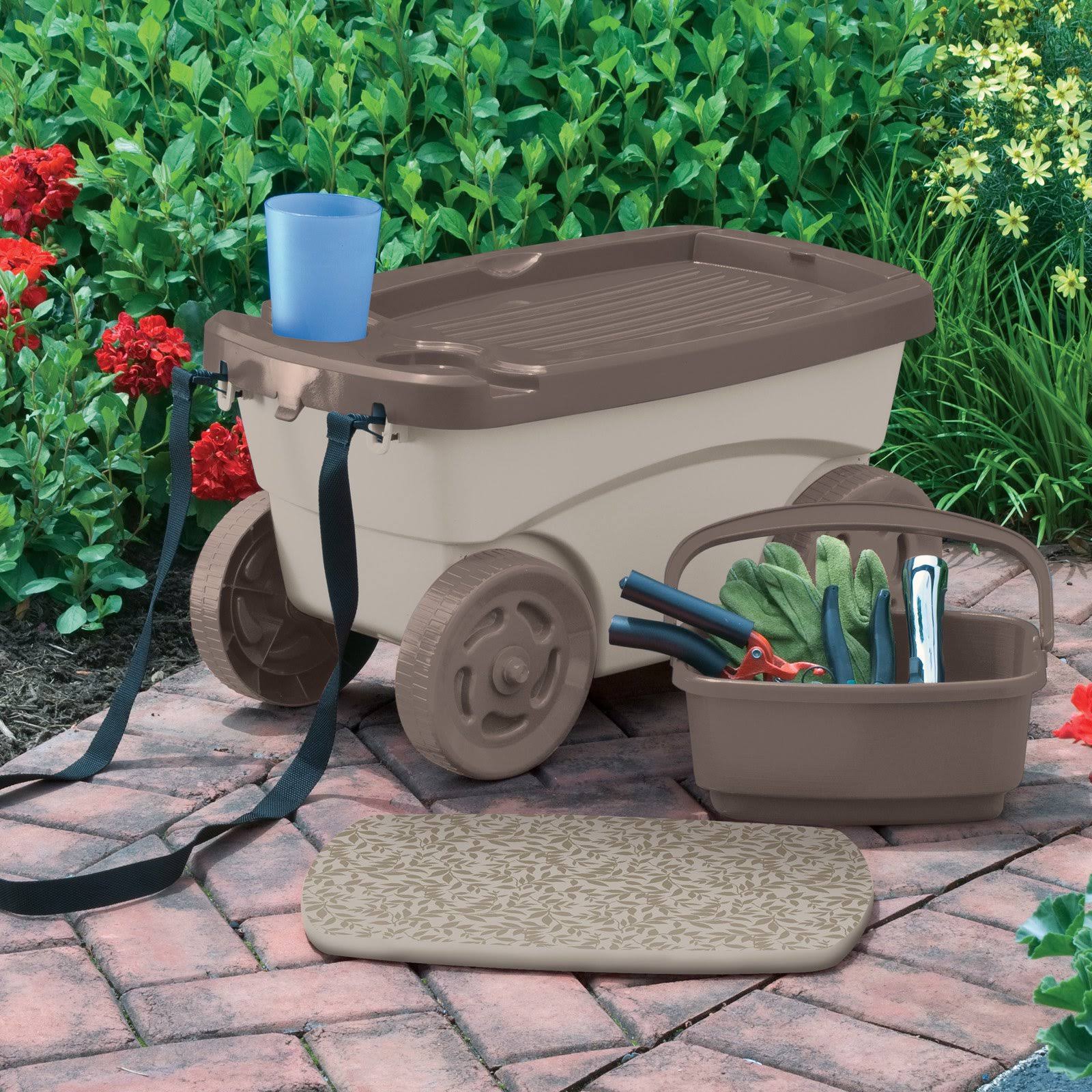 Portable Garden Scooter Rolling Storage Outdoor Gardening Seat Planting Cart