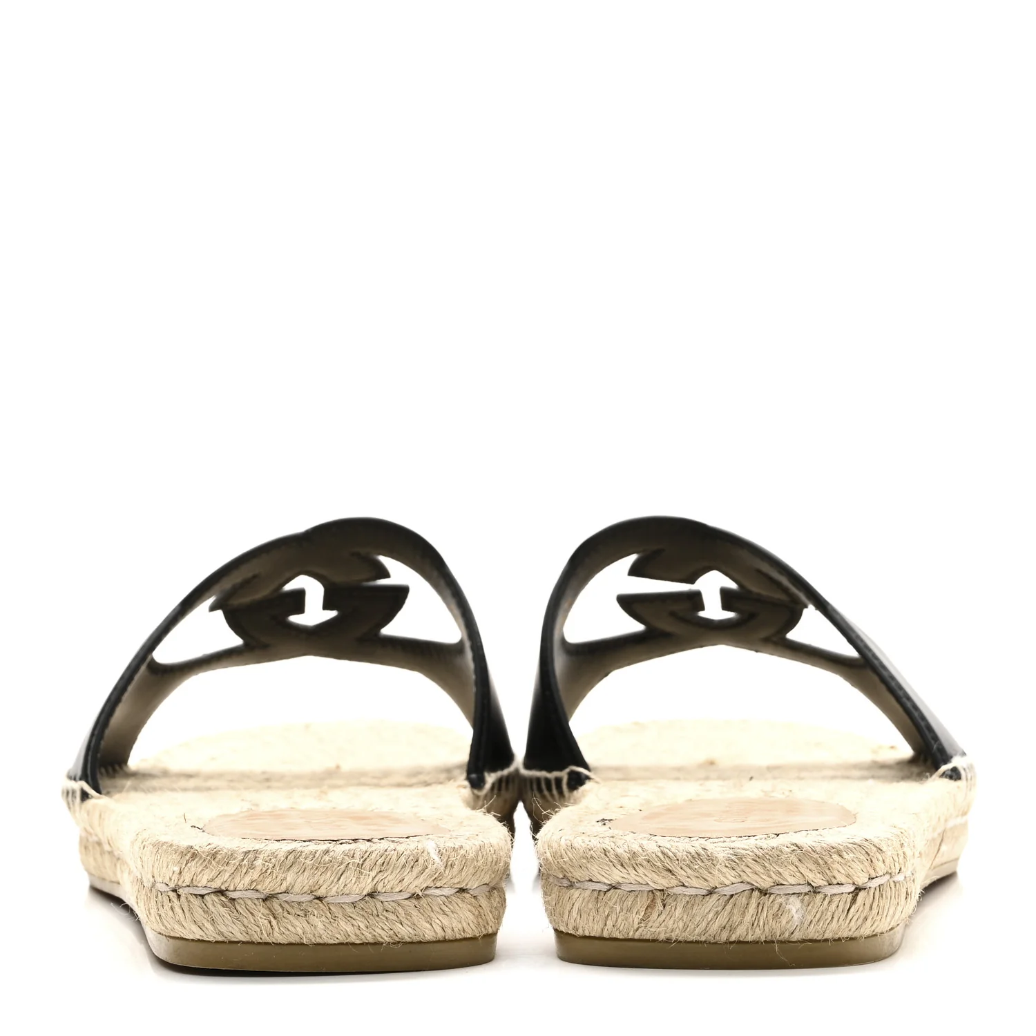Cosmos Softy Calfskin Espadrille Mens Interlocking G Cut Out Slide Sandals 10 Black