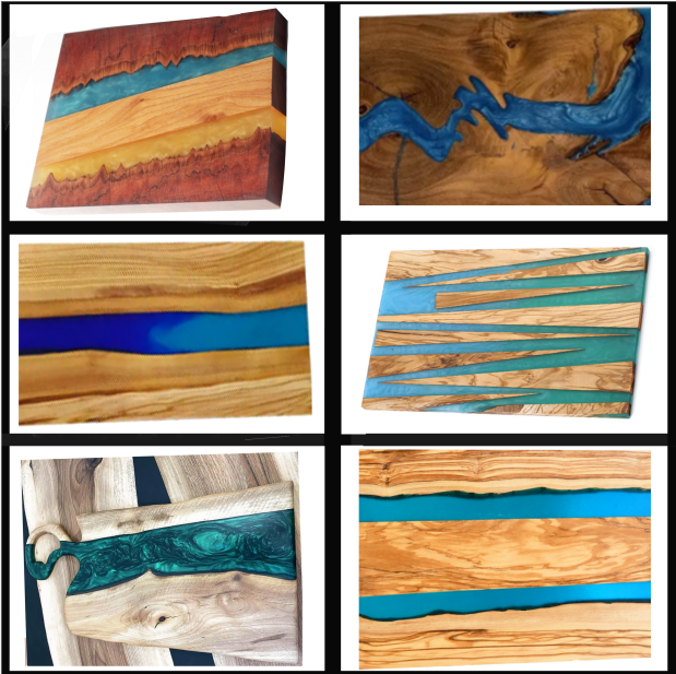 Olive Wood Square Coasters with Clear Resin Edge