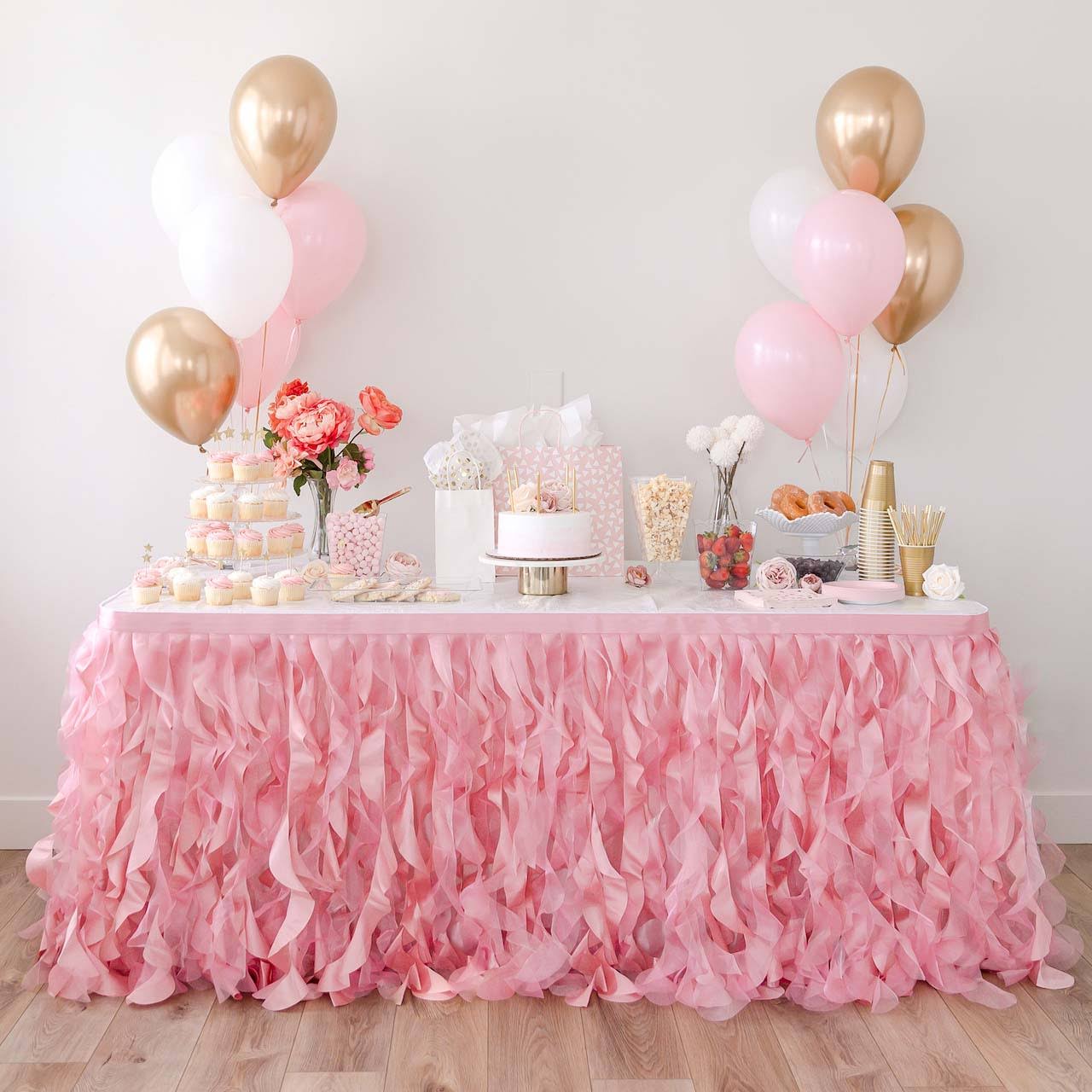 Bluekate Coral Pink Tutu Table Skirt. 6ft Table Skirt with Double Layer Organza Willows. Princess Party Decorations, Quinceanera, 1st Baby Girl