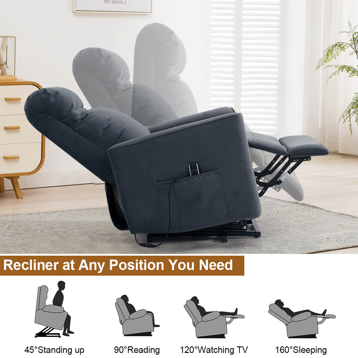 Fauteuil releveur électrique avec massage par pétrissage, en tissu