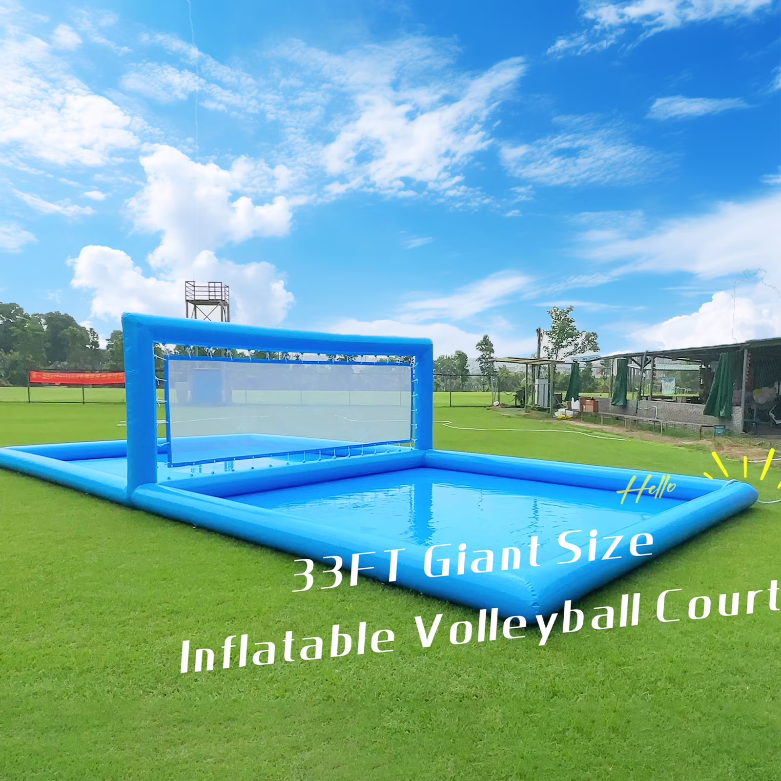Relunch 33FT Inflatable Volleyball Court, 2 in 1 Volleyball Pool Football Court Water Soccer Field with 800W Blower for Beach Backyard Outdoor Summer Party, 33ft(L) x 16.5ft(W) x 7ft(H)